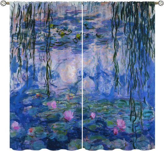Pop-Belief Painting Blackout Curtains for Home Decor,Water Lilies by Claude Monet Rod Pocket Thermal Insulated Drapes Darkening Window Curtain for Girls Boy Bedroom Living Room 72 X 63 Inch  pop-belief Painting_08 W84"X L84"(2 Panels） 