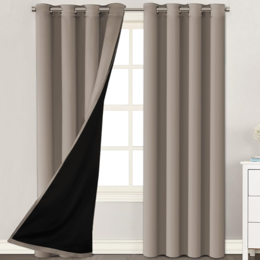 H.VERSAILTEX Blackout Curtains with Liner Backing, Thermal Insulated Curtains for Living Room, Noise Reducing Drapes, White, 52 Inches Wide X 96 Inches Long per Panel, Set of 2 Panels  H.VERSAILTEX Khaki 52"W X 96"L 