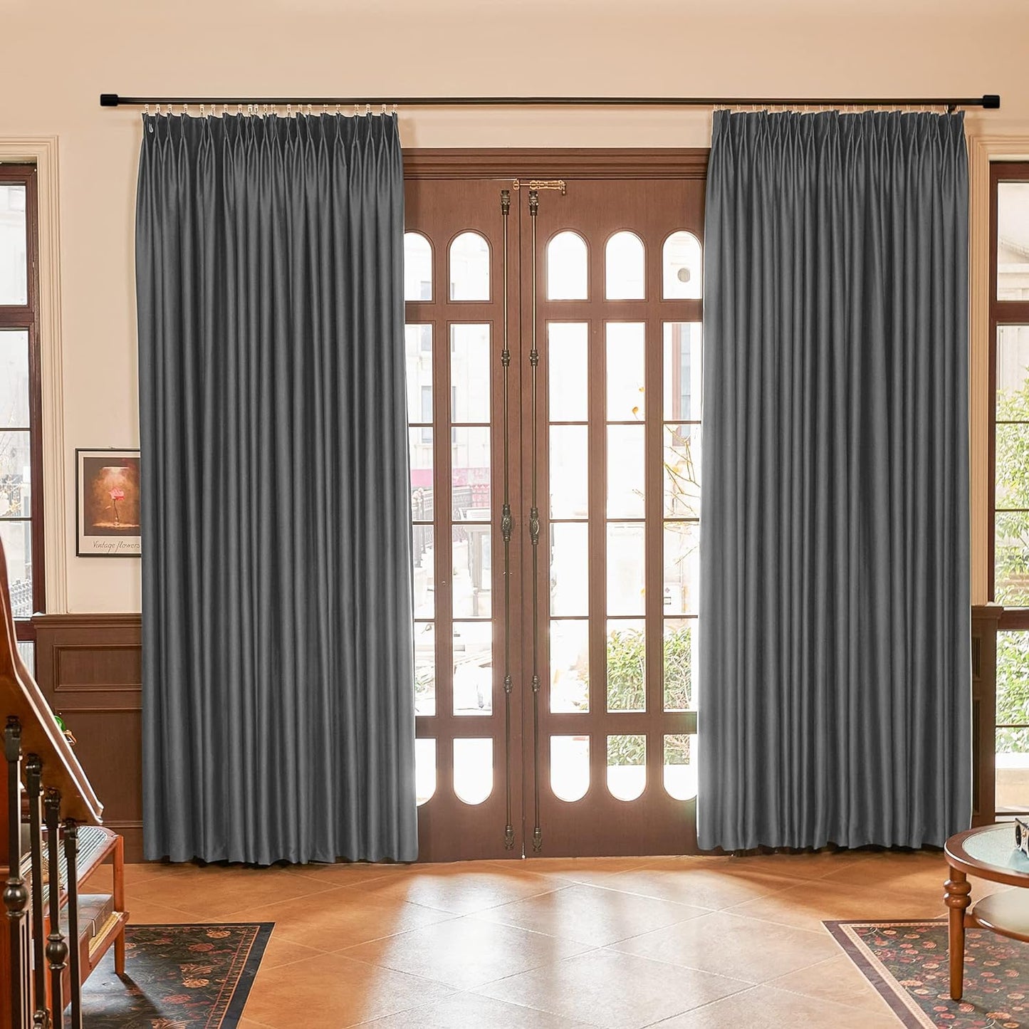 HUTO Beige Pinch Pleated Curtains Thermal Insulated Room Darkening Window Treatment Panel for Living Room, Bedroom, Kitchen, Small Window, 52 by 63 Inches Long, 1 Panel  HUTO Grey 72"W X 96"L 