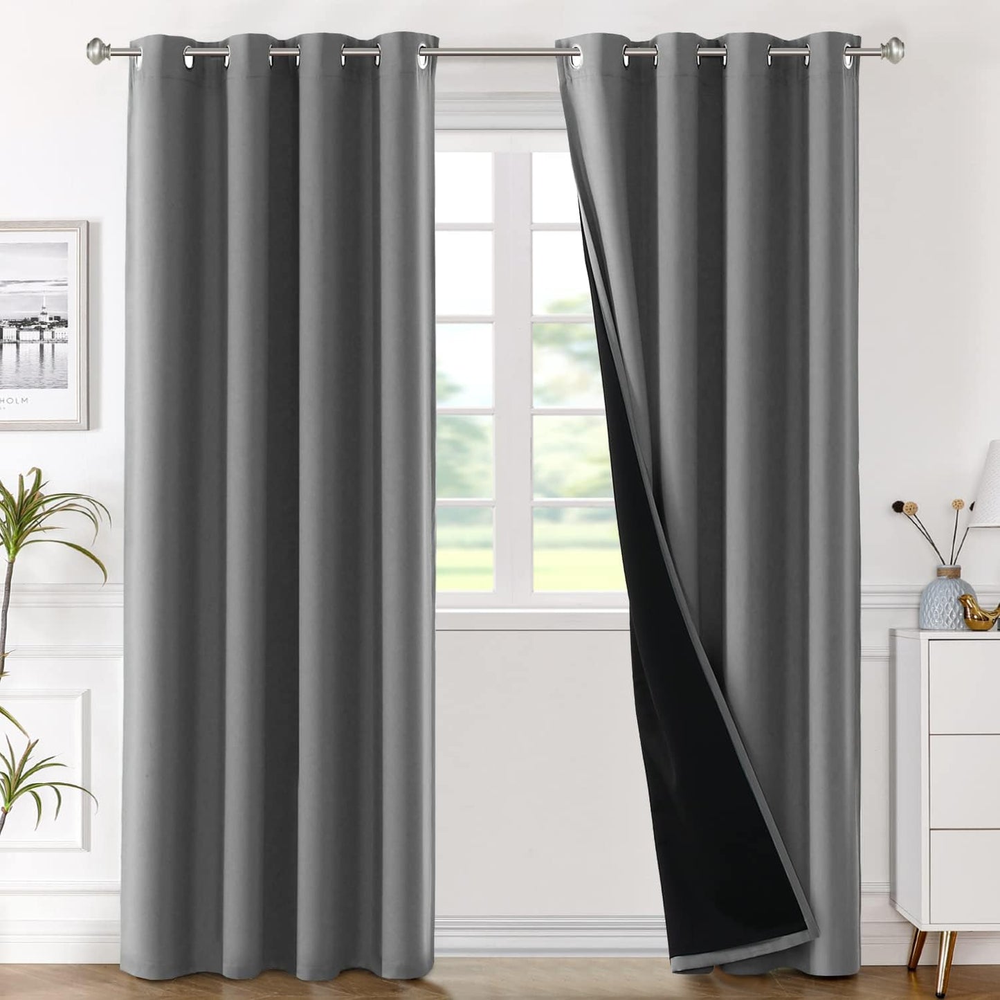 H.VERSAILTEX Blackout Curtains with Liner Backing, Thermal Insulated Curtains for Living Room, Noise Reducing Drapes, White, 52 Inches Wide X 96 Inches Long per Panel, Set of 2 Panels  H.VERSAILTEX Charcoal Gray 52"W X 96"L 
