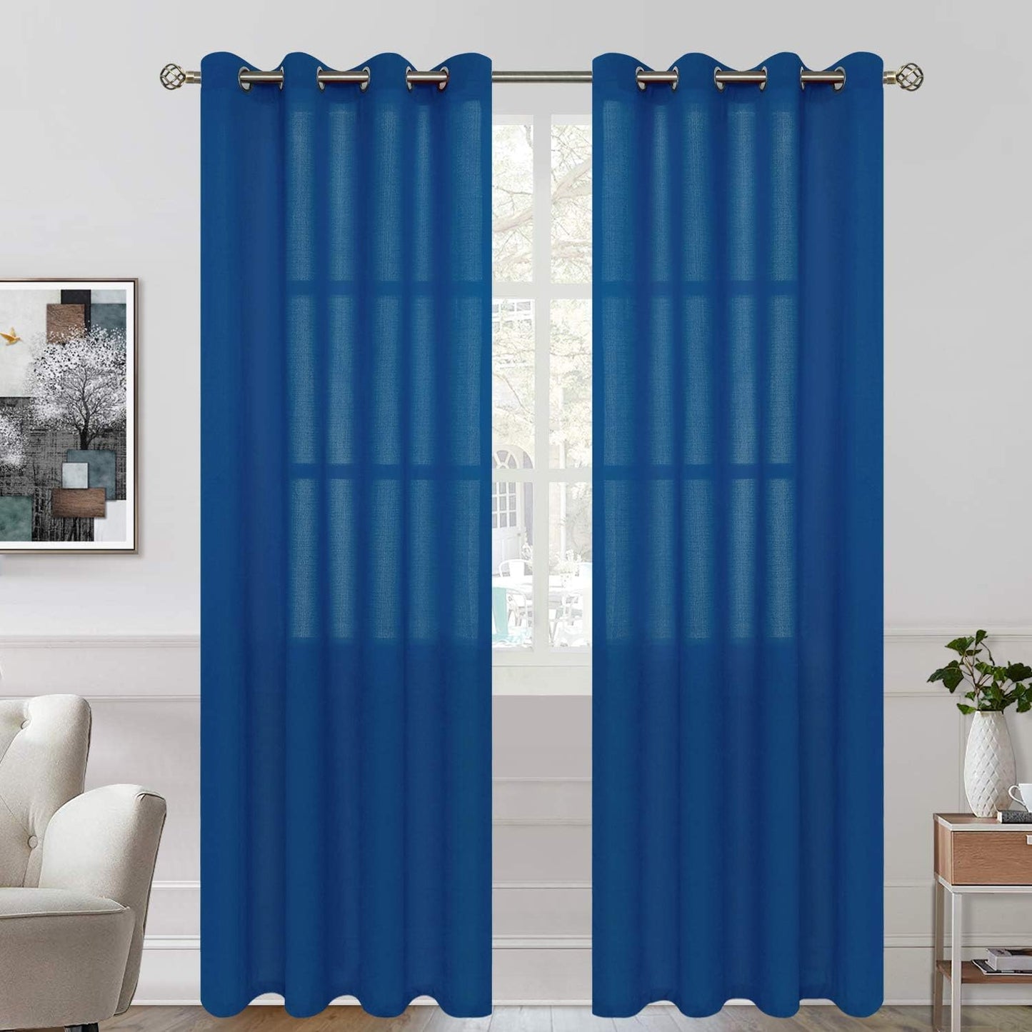 Bgment Natural Linen Look Semi Sheer Curtains for Bedroom, 52 X 54 Inch White Grommet Light Filtering Casual Textured Privacy Curtains for Bay Window, 2 Panels  BGment Classic Blue 52W X 95L 