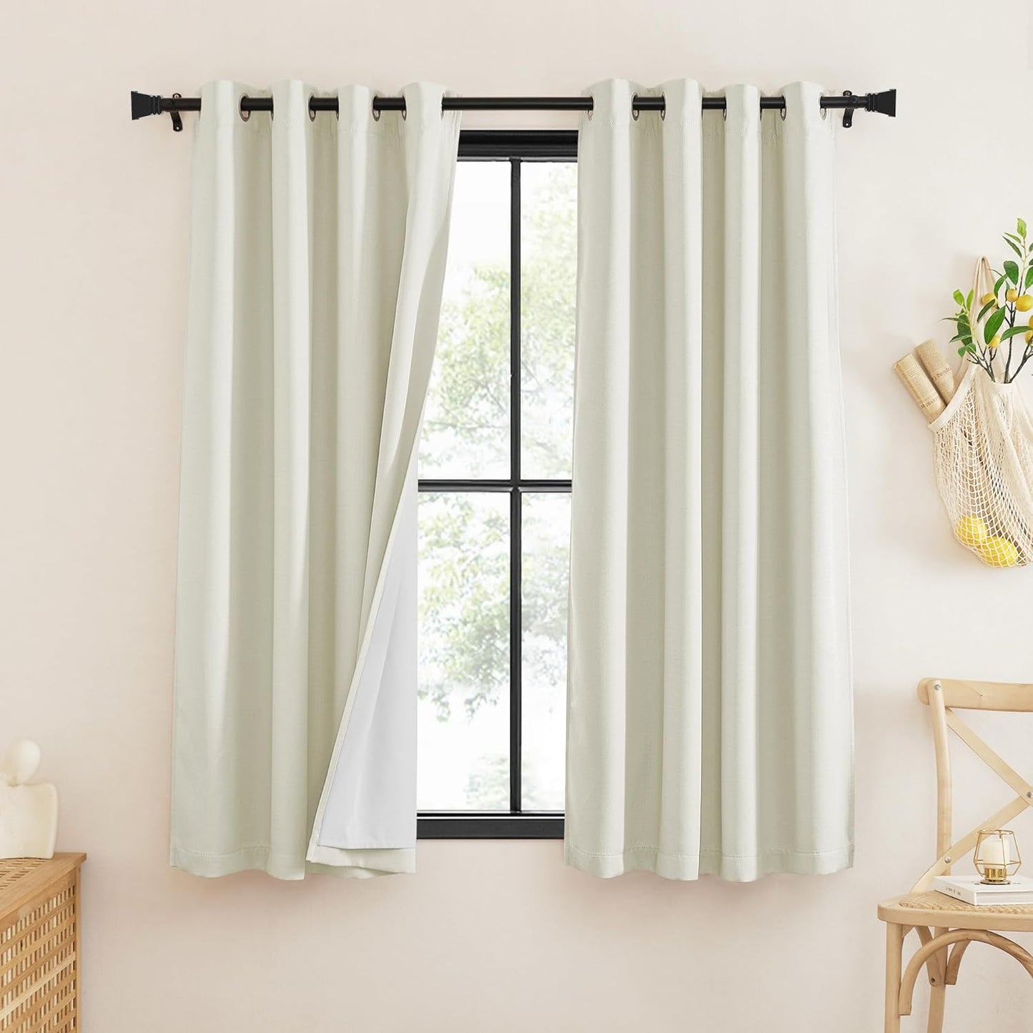 NICETOWN Thick Linen 100% Blackout Curtains for Living Room, Bronze Grommet 2 Layers Window Treatment with White Liner Thermal Curtains Sound Blocking for Bedroom, Natural, W52 X L96, 2 Panels  NICETOWN Thick Faux Linen W52 X L63 