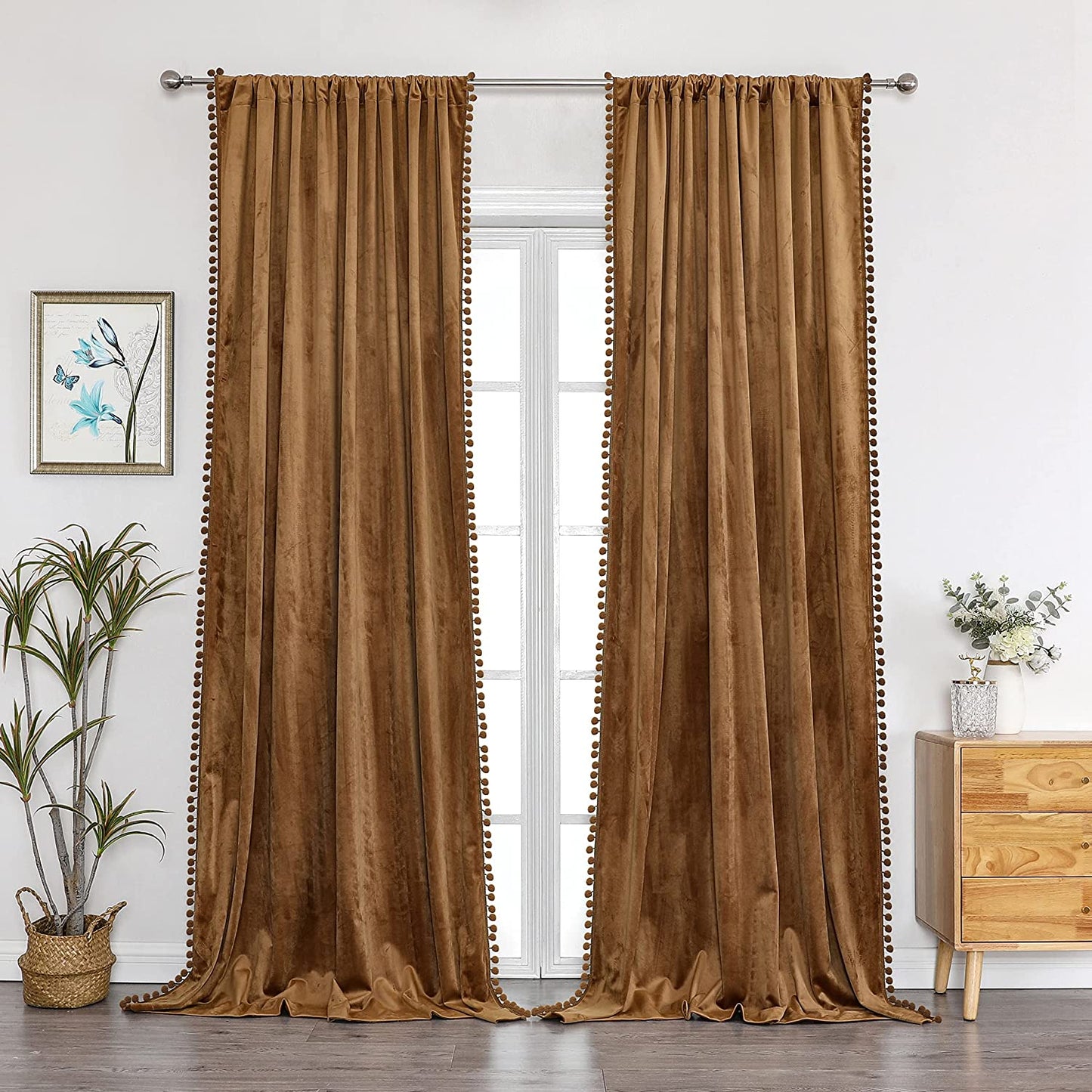 Benedeco Green Velvet Curtains for Bedroom Window, Super Soft Luxury Drapes, Room Darkening Thermal Insulated Rod Pocket Curtain for Living Room, W52 by L84 Inches, 2 Panels  Benedeco A-Camel W52 * L90 | 2 Panels 