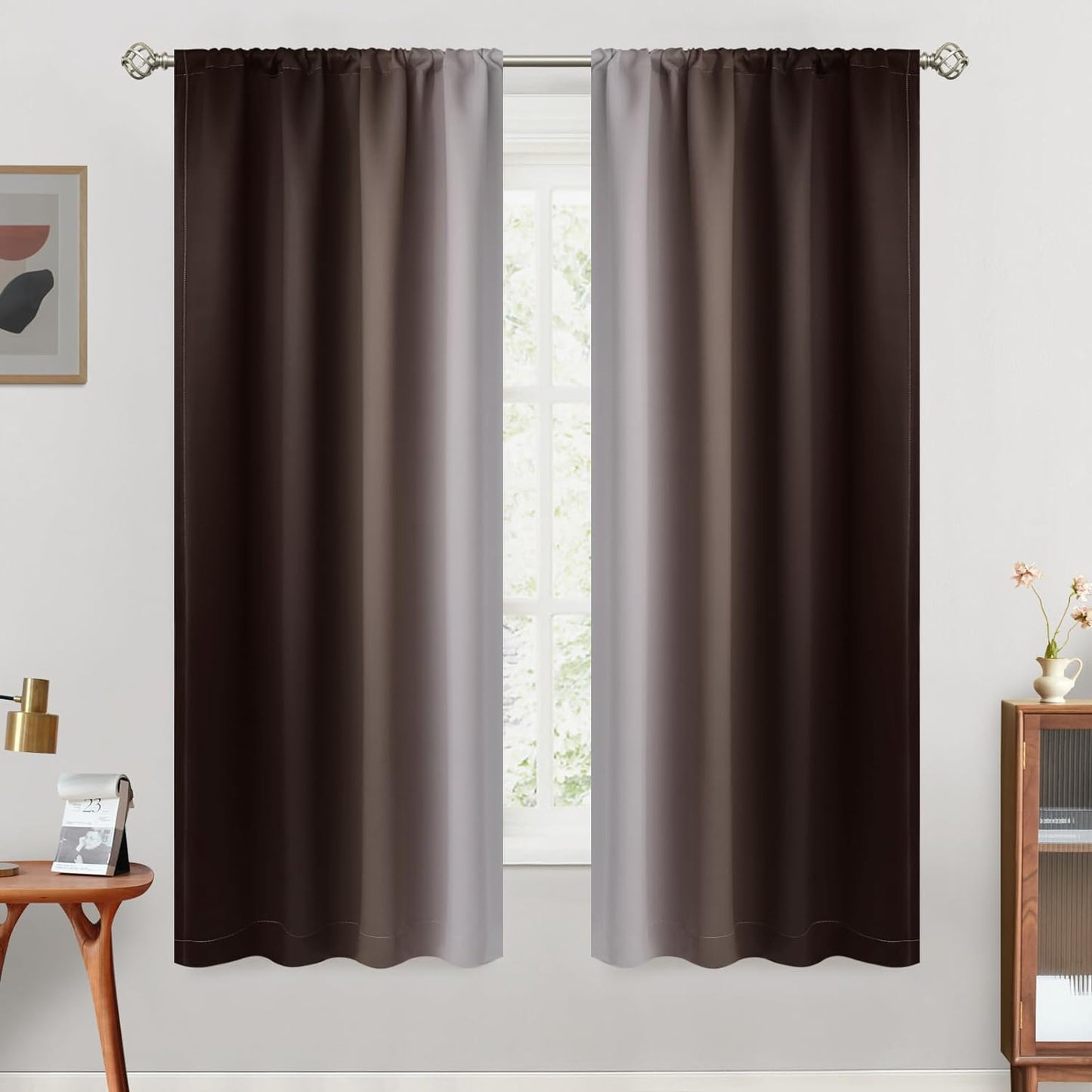 Simplehome Ombre Room Darkening Curtains for Bedroom, Light Blocking Gradient Purple to Greyish White Thermal Insulated Rod Pocket Window Curtains Drapes for Living Room,2 Panels, 52X84 Inches Length  SimpleHome Brown 42W X 63L / 2 Panels 
