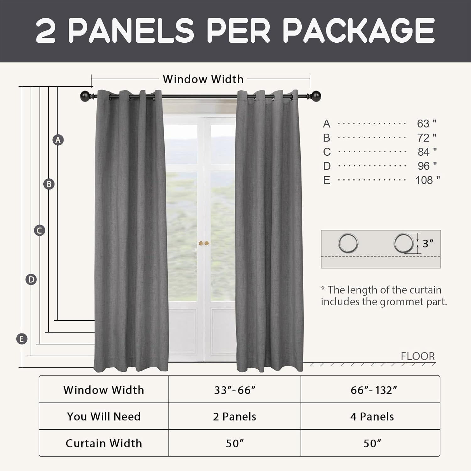 INOVADAY Blackout Curtains 63 Inch Length 2 Panels Set, Thermal Insulated Linen Blackout Curtains & Drapes Grommet Room Darkening Curtains for Bedroom Living Room- Dark Grey, W50 X L63  INOVADAY   