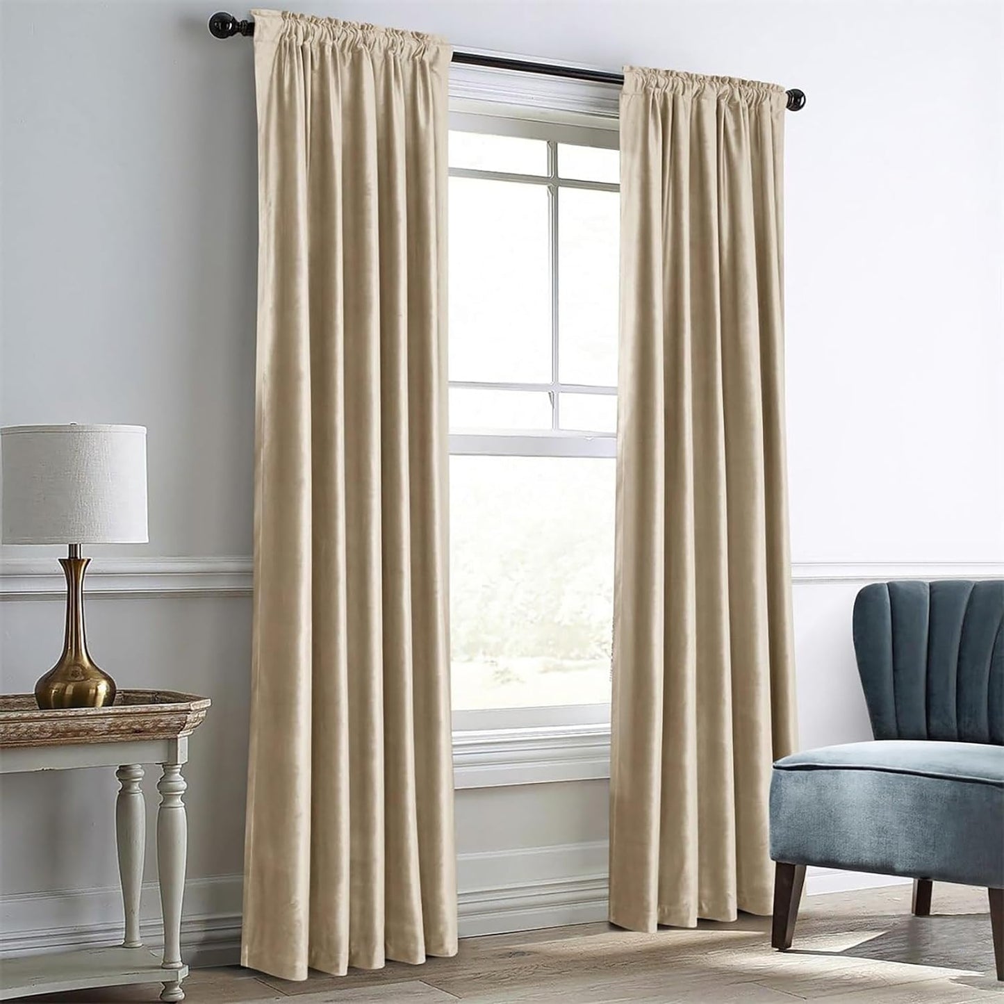Dreaming Casa Royal Blue Velvet Room Darkening Curtains for Living Room Thermal Insulated Rod Pocket Back Tab Window Curtain for Bedroom 2 Panels 102 Inches Long, 42" W X 102" L  Dreaming Casa Camel 2 X (52"W X 63"L) 