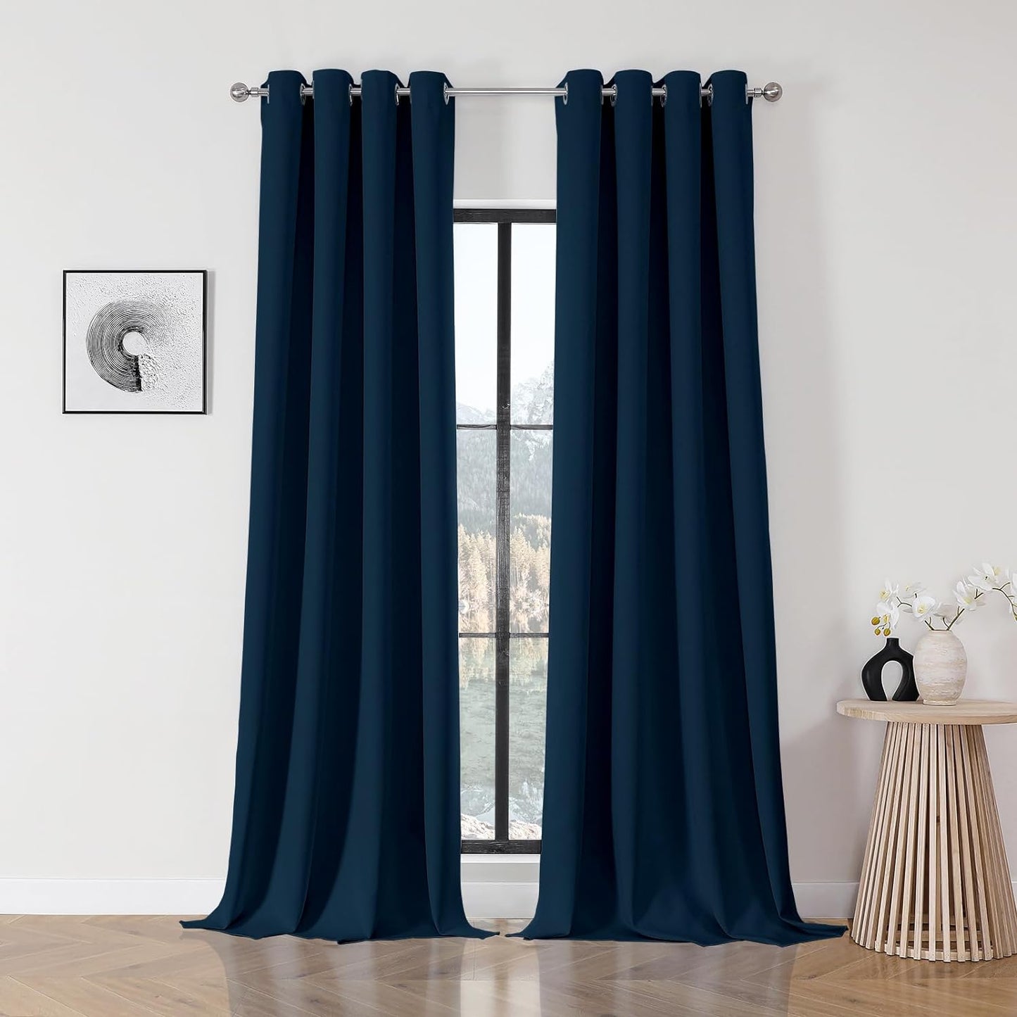 Joydeco Blackout Curtains 84 Inch Length 2 Panels Set, Thermal Insulated Long Curtains& Drapes 2 Burg, Room Darkening Grommet Curtains for Bedroom Living Room Window (Black, W52 X L84 Inch)  Joydeco Navy Blue 52W X 108L Inch X 2 Panels 