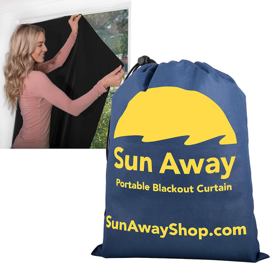 SUN AWAY Portable Blackout Curtain with Suction Cups - Premium Easy Install Shade No Tools Required - Temporary Blinds, Perfect for Baby Nursery or Dorm Room - with Travel Bag (66” Long X 51” Wide)  Sun Away   