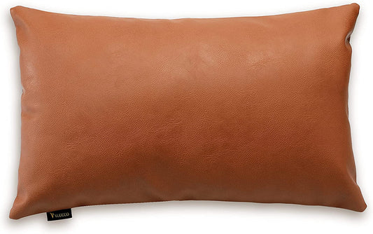 VUDECO Faux Leather Pillow Cover 12X20 Lumbar Linen Decorative Boho Pillow Covers Accent Leather Throw Pillow Covers Couch Farmhouse Rustic Accent Brown Pillow Covers Modern Bed Sofa Cushion Decor