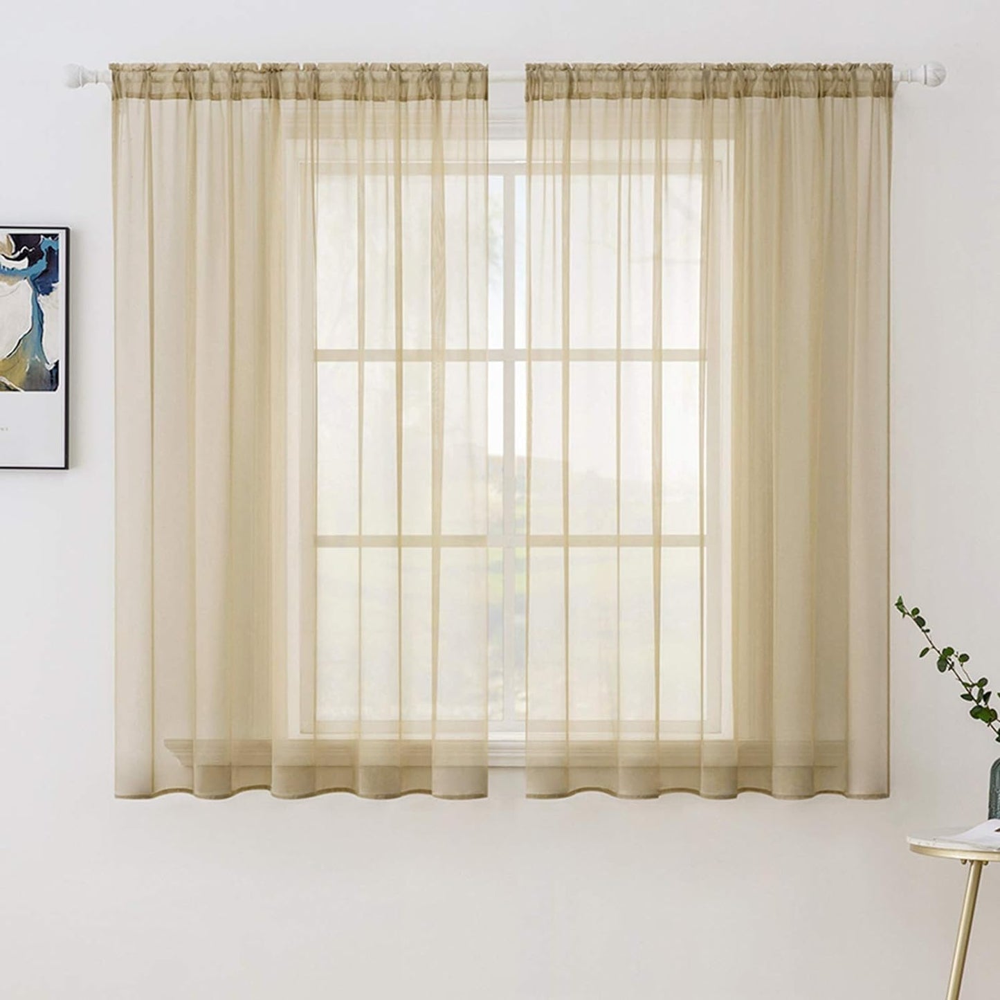 MIULEE White Sheer Curtains 96 Inches Long Window Curtains 2 Panels Solid Color Elegant Window Voile Panels/Drapes/Treatment for Bedroom Living Room (54 X 96 Inches White)  MIULEE Beige 54''W X 45''L 