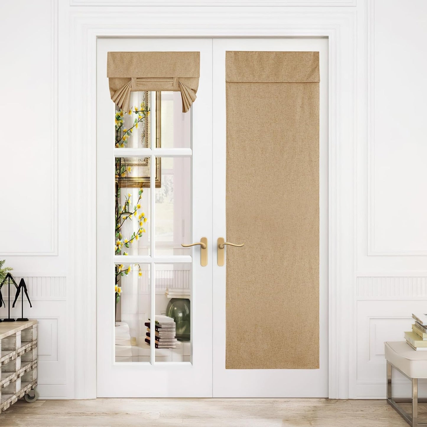 NICETOWN Linen Door Curtain for Door Window, Farmhouse French Door Curtain Shade for Kitchen Bathroom Energy Saving 100% Blackout Tie up Shade for Patio Sliding Glass, 1 Panel, Natural, 26" W X 72" L  NICETOWN Camel W26 X L72 