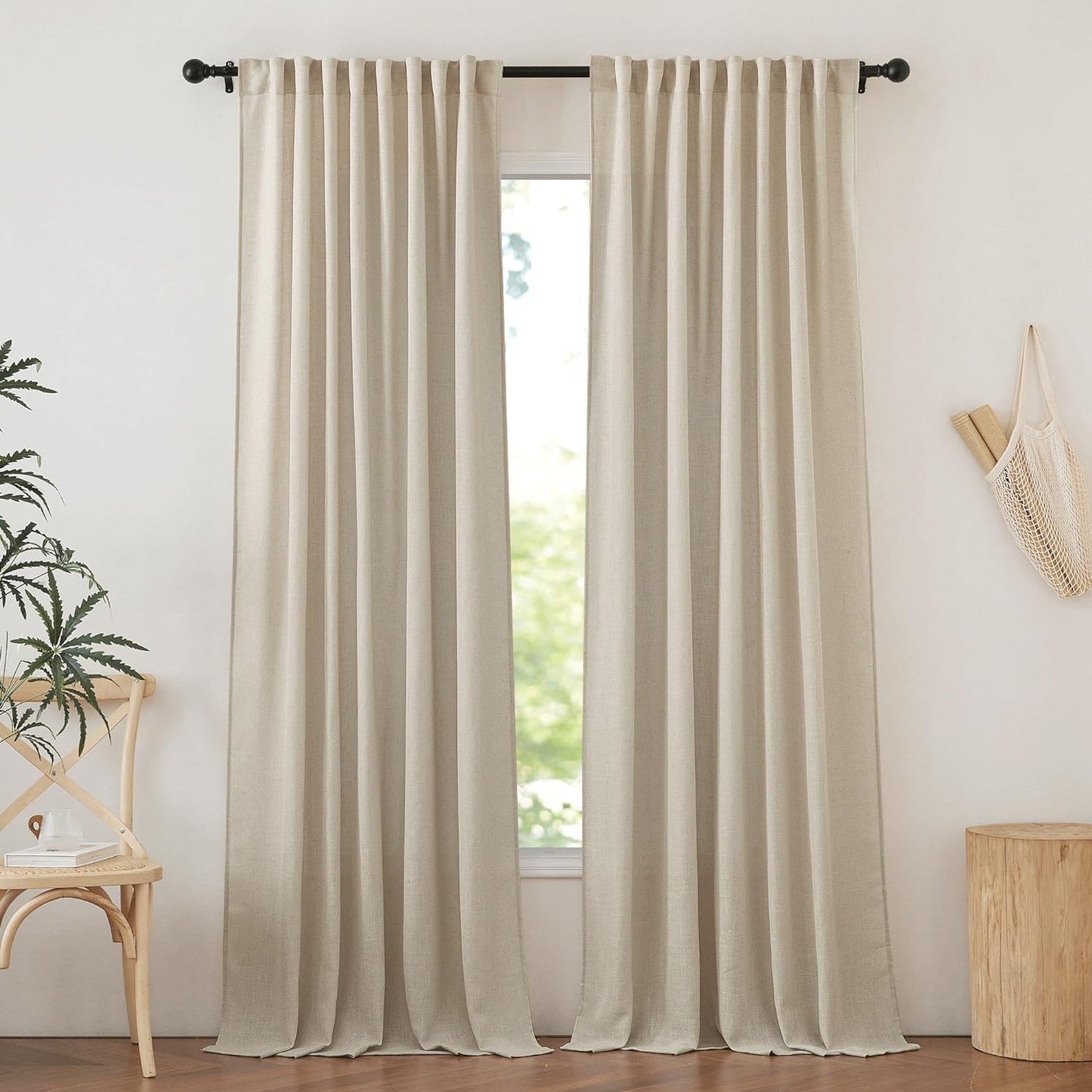 NICETOWN Linen Textured Curtain for Bedroom/Living Room Thermal Insulated Back Tab Linen Look Curtain Drapes Soft Rich Material Light Reducing Drape Panels for Window, 2 Panels, 52 X 84 Inch, Linen  NICETOWN Taupe W52 X L95 
