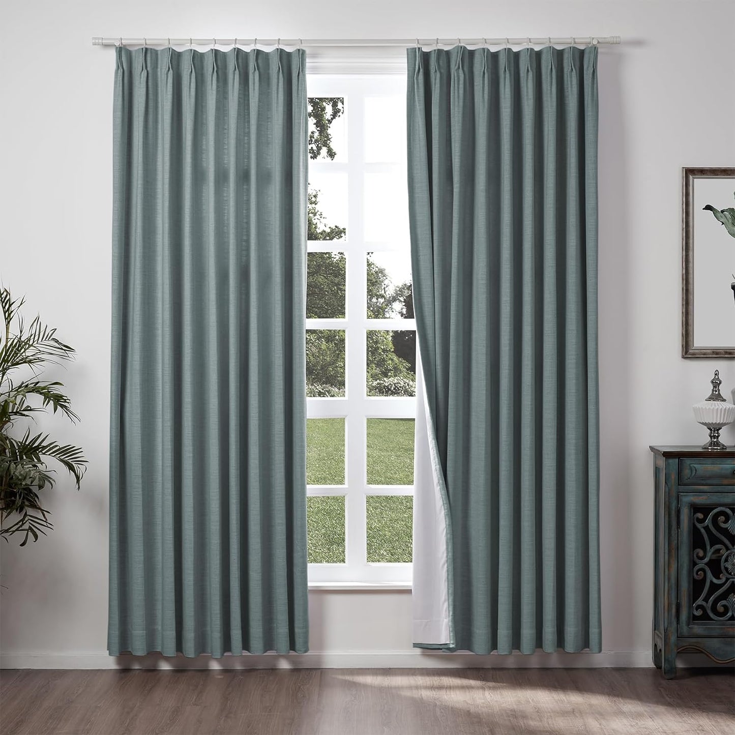 Chadmade 50" W X 63" L Polyester Linen Drape with Blackout Lining Pinch Pleat Curtain for Sliding Door Patio Door Living Room Bedroom, (1 Panel) Sand Beige Tallis Collection  ChadMade Dark Grey (17) 72Wx84L 