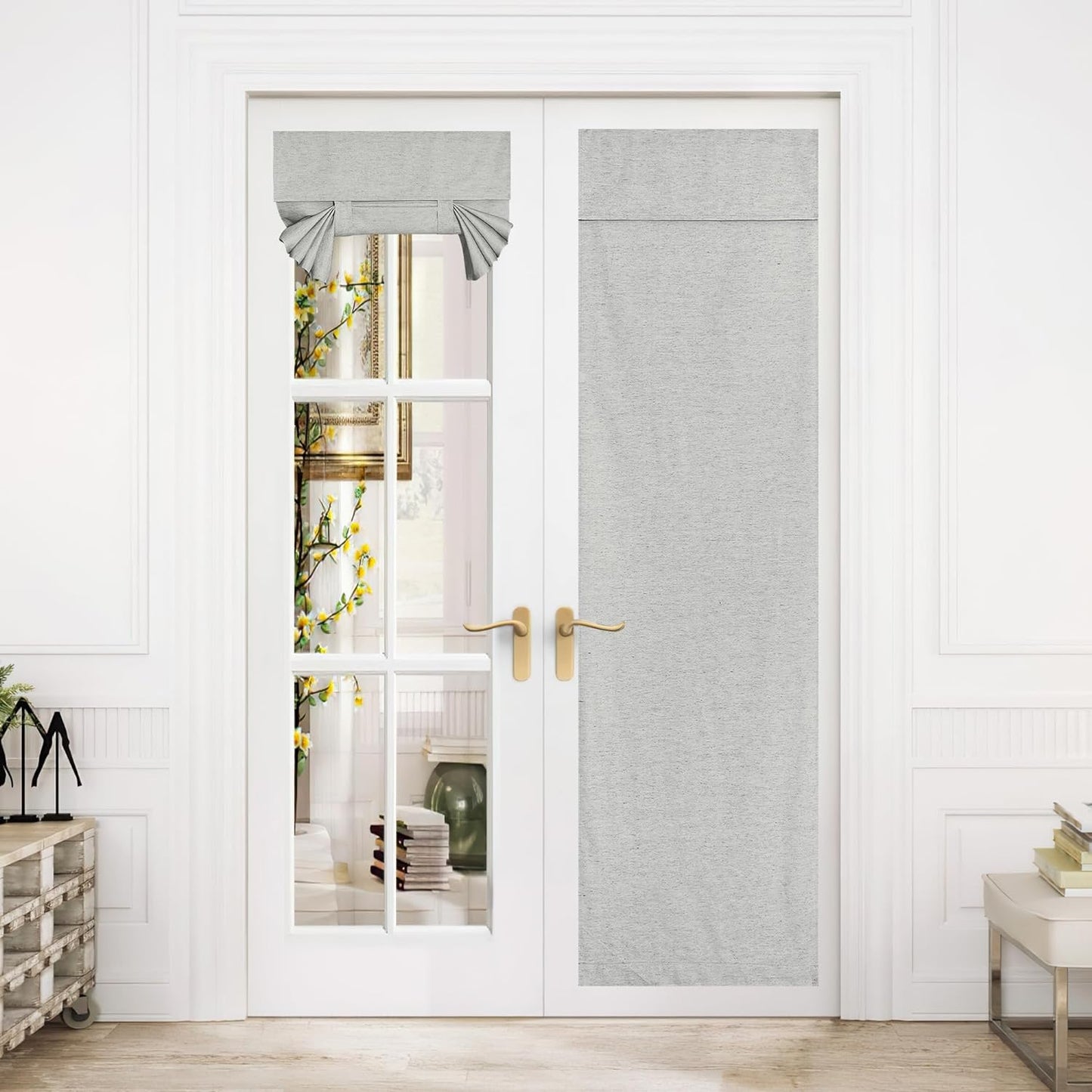 NICETOWN Linen Door Curtain for Door Window, Farmhouse French Door Curtain Shade for Kitchen Bathroom Energy Saving 100% Blackout Tie up Shade for Patio Sliding Glass, 1 Panel, Natural, 26" W X 72" L  NICETOWN Light Grey W26 X L80 
