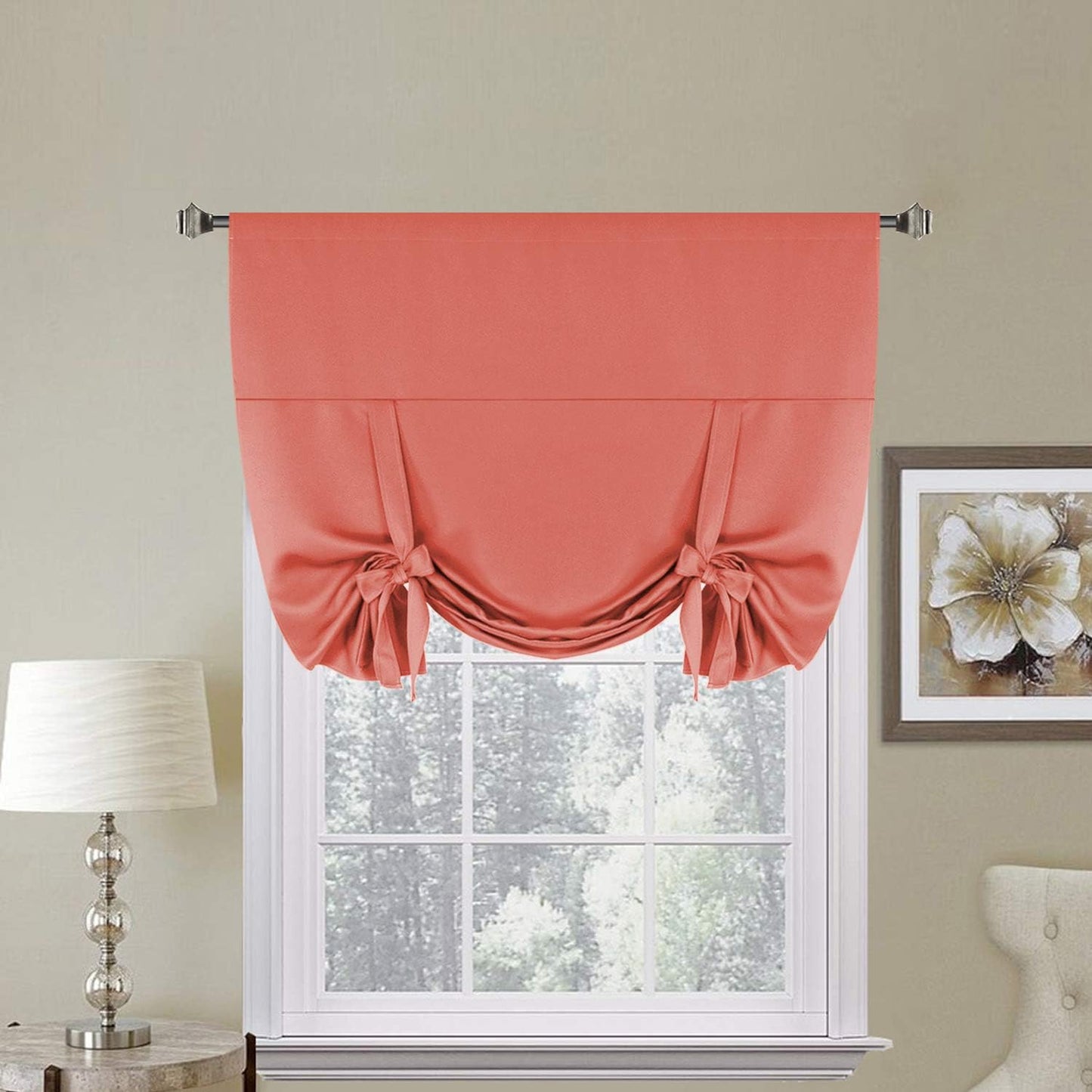 H.VERSAILTEX Tie up Curtain Thermal Insulated Room Darkening Rod Pocket Valance for Bedroom (Coral, 1 Panel, 42 Inches W X 63 Inches L)  H.VERSAILTEX Coral W42" X L63" 1-Pack 