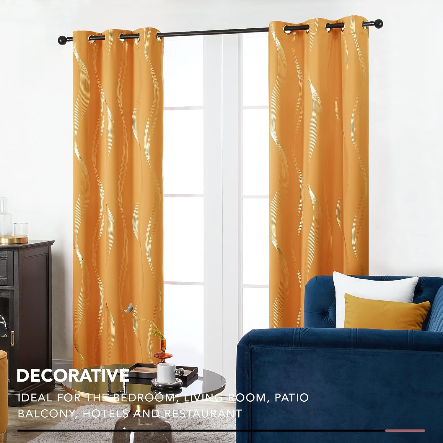 Deconovo Thermal Insulated Blackout Curtains, Room Darkening Foil Print Wave Window Drapes, Grommet Curtains for Bedroom, 42X90 Inch, Orange Flame, 2 Panels  Deconovo   