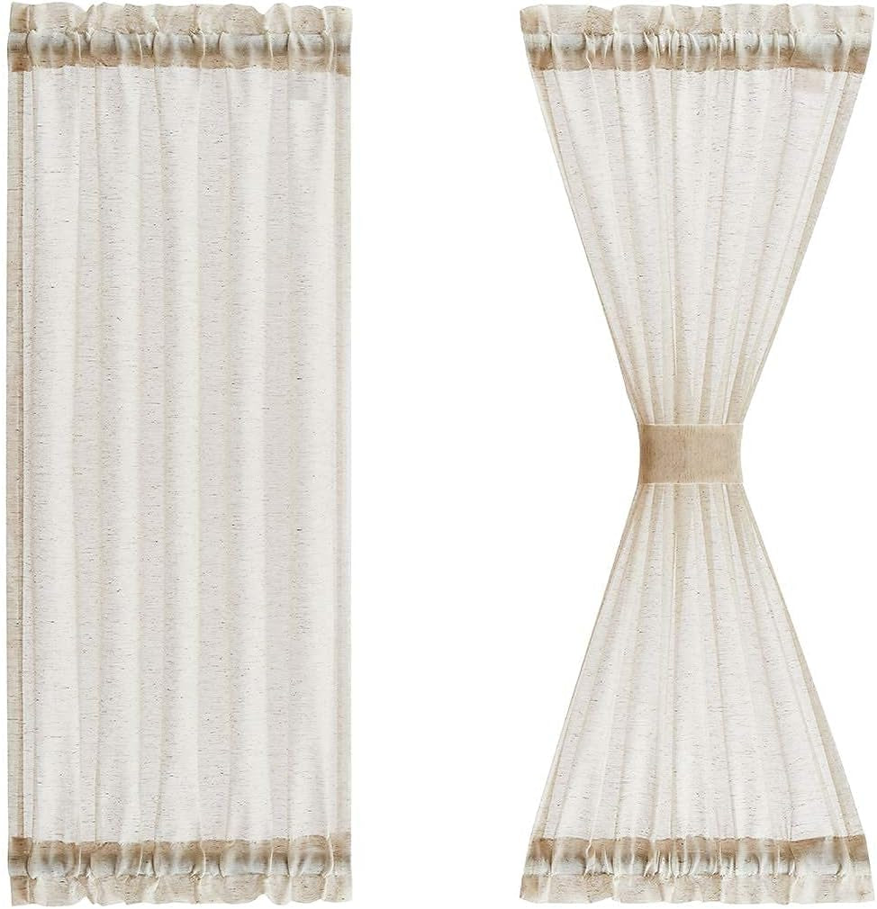 Sidelight French Door Curtains 72" Long Flax Linen Blend Sheer Panels Privacy Side Door Curtains Including Tiebacks for Sliding Glass Door Patio Windows, Natural, 25Inch Wide X 2 Pieces  Fmfunctex Natural 25"X40"L 2Pcs 