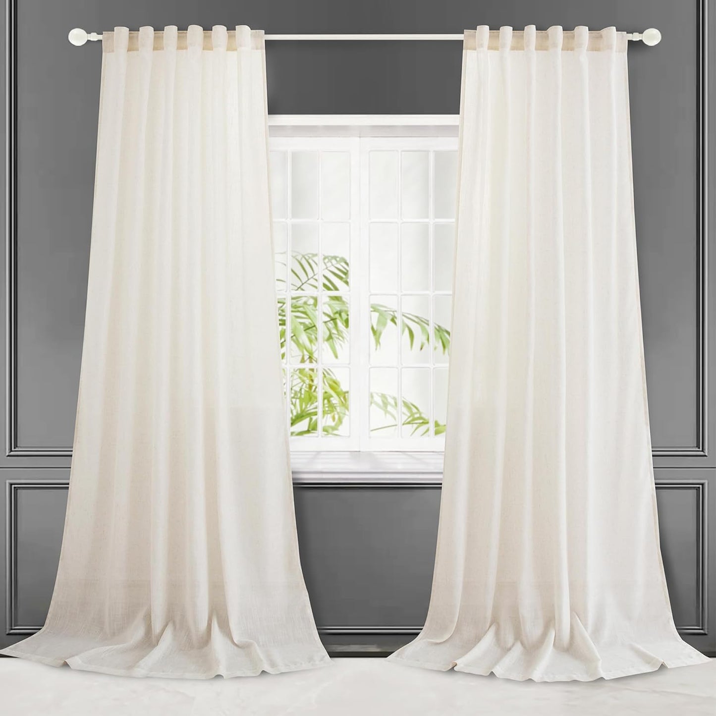 Pure White Linen Curtains 84 Inch Long Back Tab Loop Pocket Drape Cotton Textured Curtains 2 Panels Set Light Filtering Semi Sheer Linen Curtain for Living Room Bedroom Farmhouse 52X84  Hoydumuia Natural 52"X84" 