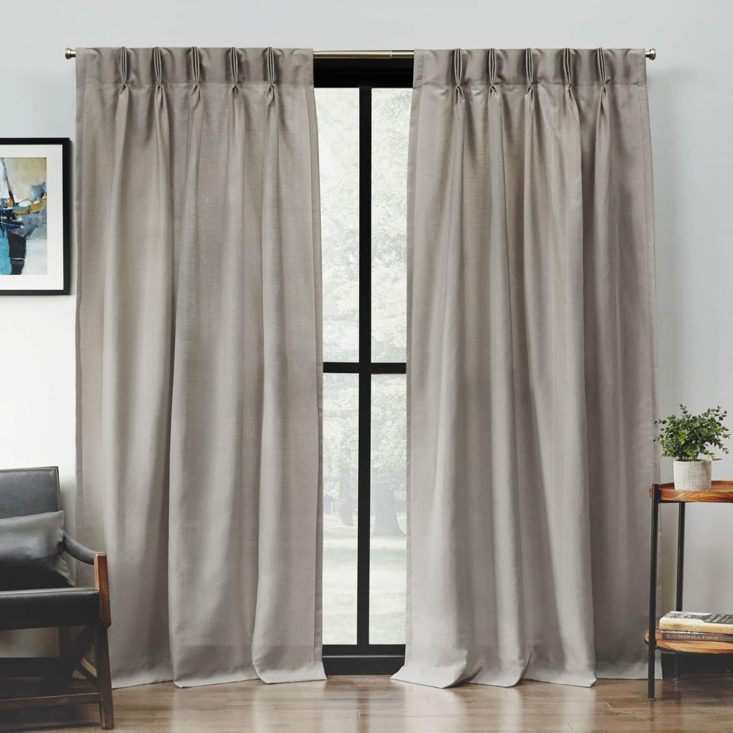 Exclusive Home Loha Light Filtering Pinch Pleat Curtain Panel Pair, 84" Length, Ivory  Amalgamted Textiles Beige 27X108 