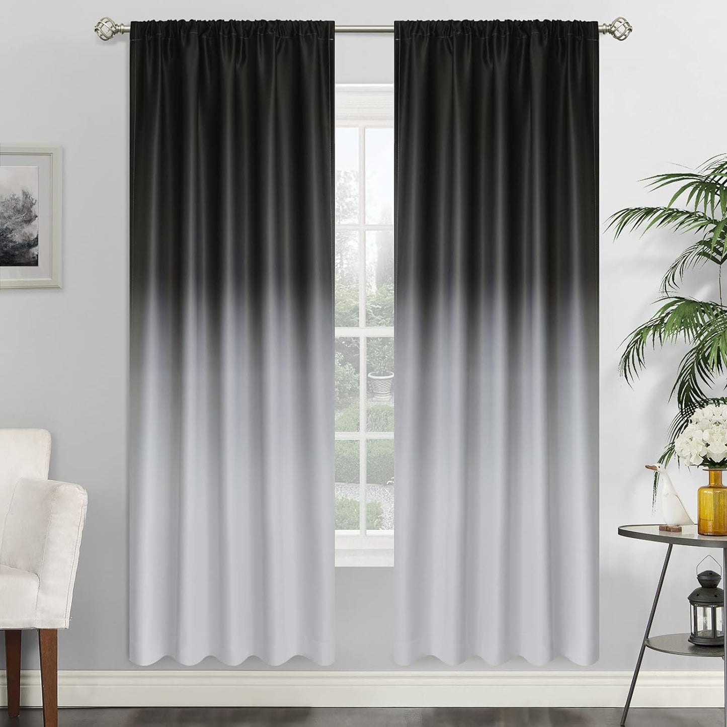 Simplehome Ombre Room Darkening Curtains for Bedroom, Light Blocking Gradient Purple to Greyish White Thermal Insulated Rod Pocket Window Curtains Drapes for Living Room,2 Panels, 52X84 Inches Length  SimpleHome Black 1 52W X 72L / 2 Panels 