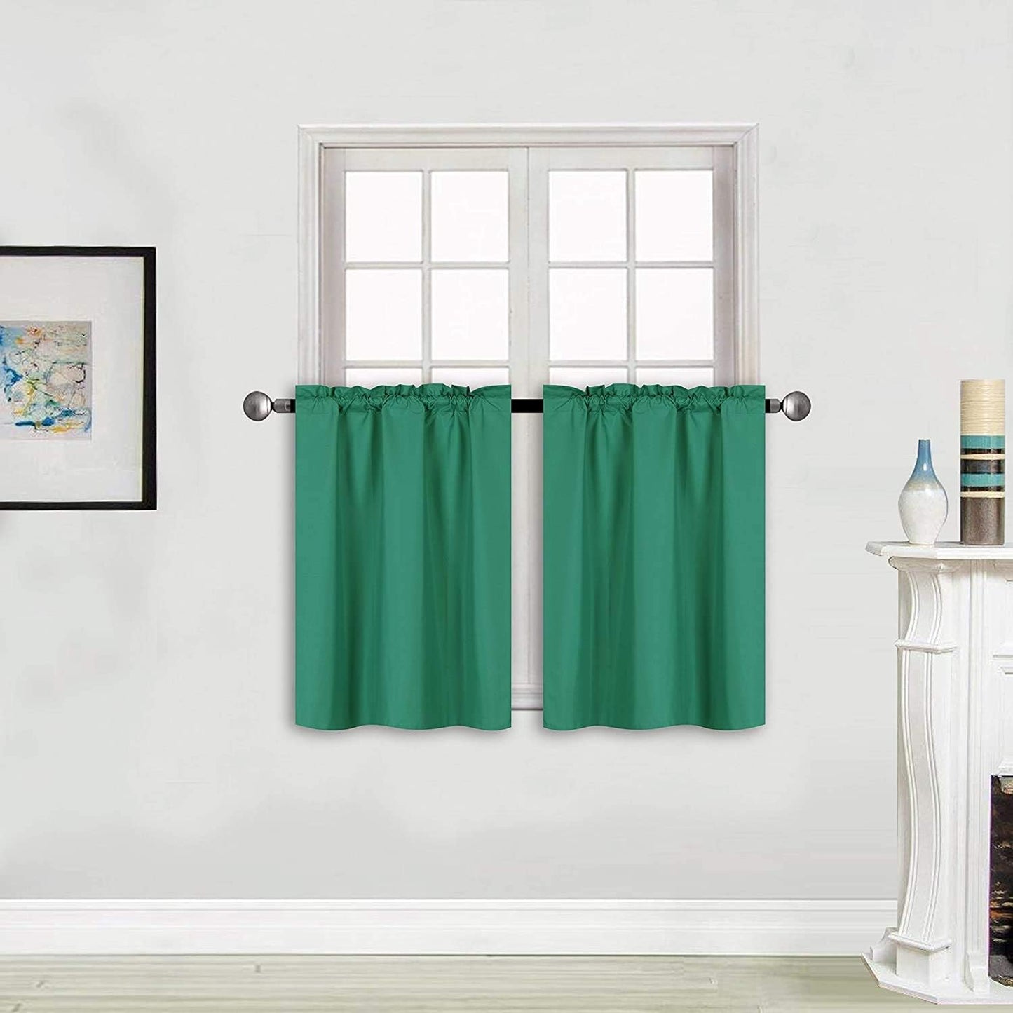 Home Collection 2 Panels 100% Blackout Curtain Set Solid Color with Rod Pocket Short Tier Drapes for Kitchen, Dinning Room, Bathroom, Bedroom,Living Room Window New (58” Wide X 23” Long, Black)  Kids Zone home Linen Teal 58” Wide X 23” Long 