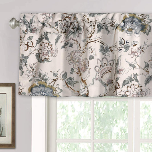H.VERSAILTEX Blackout Curtain Valances for Kitchen Window/Living Room/Bathroom Privacy Added Rod Pocket Home Decoration Winow Valance, 52" W X 18" L, Floral in Sage and Brown  H.VERSAILTEX Floral In Sage And Brown 52"W X 18"L 