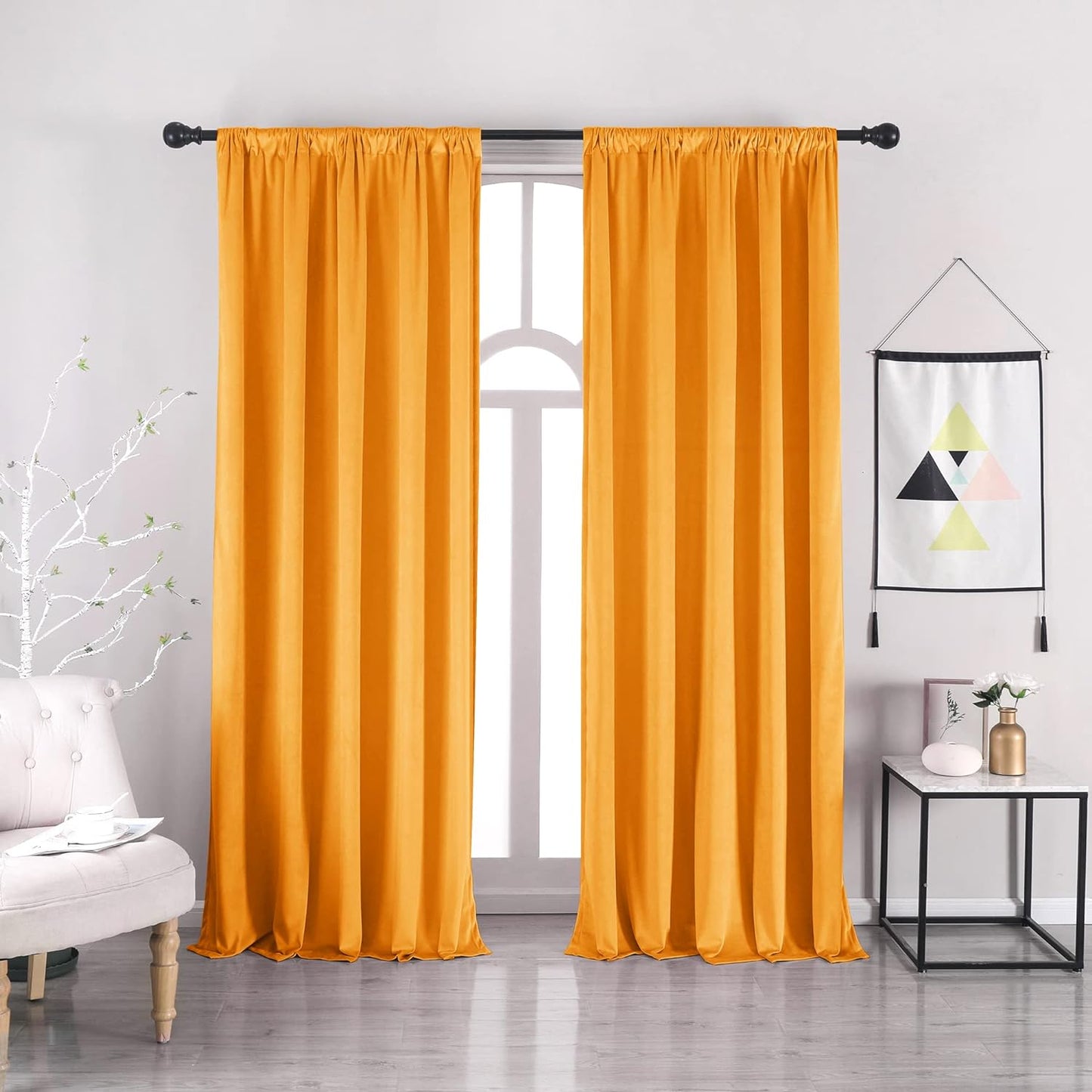Nanbowang Green Velvet Curtains 63 Inches Long Dark Green Light Blocking Rod Pocket Window Curtain Panels Set of 2 Heat Insulated Curtains Thermal Curtain Panels for Bedroom  nanbowang Orange 52"X72" 