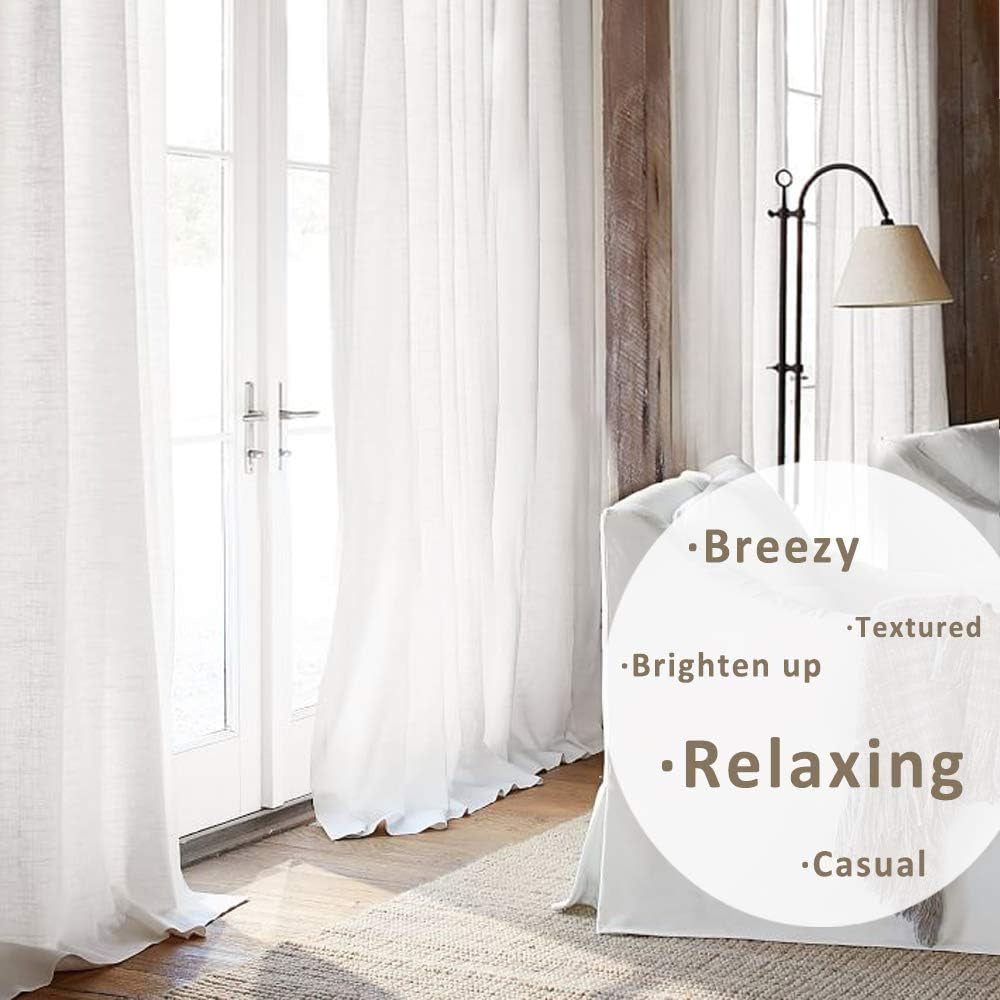FMFUNCTEX Grey Semi-Sheer Curtains for Living Room Rich Linen Textured Rod Pocket Window Curtain Draperies for Guest Room Not See through 52”W X63”L Set of 2  Fmfunctex White 52" X 90" 2Pcs 