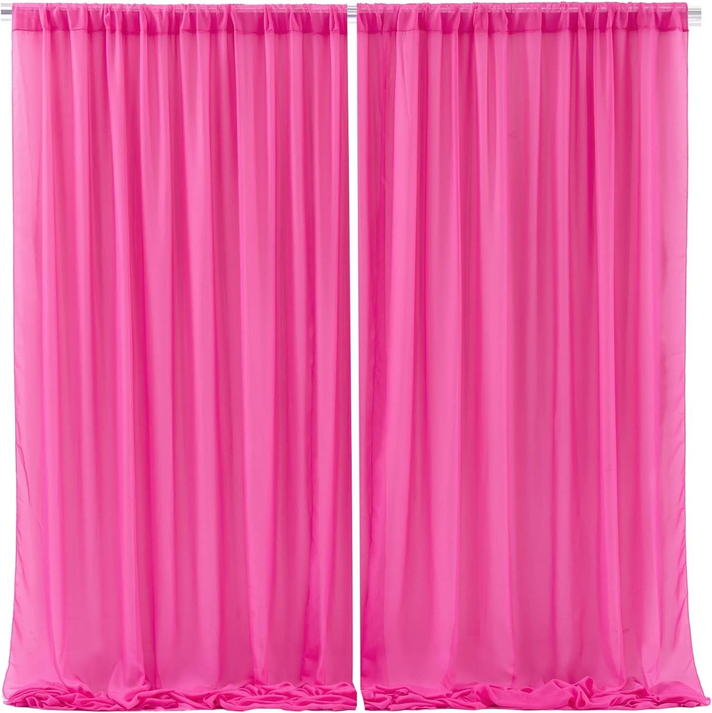 10Ft X 10Ft White Chiffon Backdrop Curtains, Wrinkle-Free Sheer Chiffon Fabric Curtain Drapes for Wedding Ceremony Arch Party Stage Decoration  Wish Care Hot Pink  