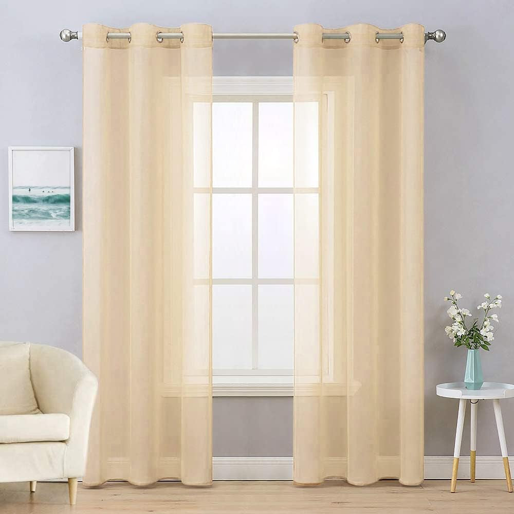 MIULEE 2 Panels Farmhouse Solid Color Beige Sheer Curtains Elegant Grommet Window Voile Panels/Drapes/Treatment for Bedroom Living Room (54X84 Inch)  MIULEE Cream Beige 37''W X 84''L 