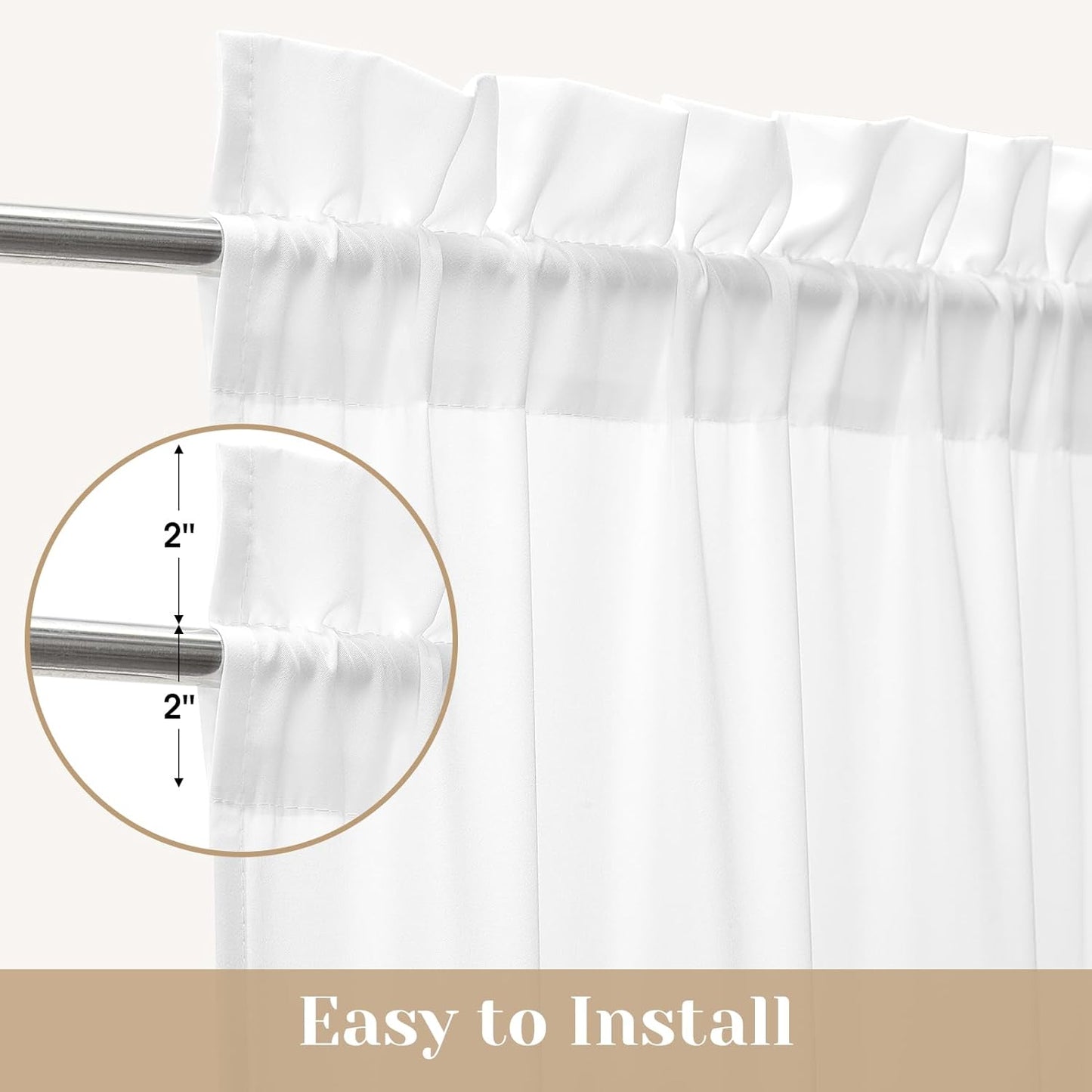 HOMEIDEAS Non-See-Through Sidelight Curtains for Front Door, Privacy Semi Sheer Door Window Curtains, Rod Pocket Light Filtering French Door Curtains with Tieback, (1 Panel, White, 26W X 72L)  HOMEIDEAS   