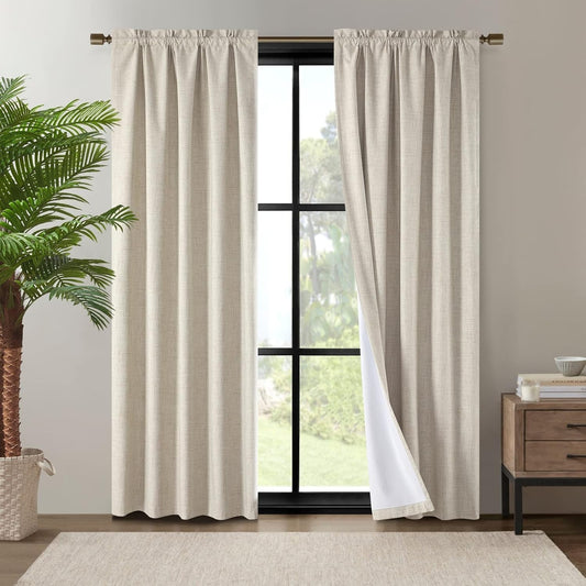 Dreaming Casa Linen Blackout Curtains for Beadroom 2 Panels 96 Inch Long Living Room Drapes Boho Rustic 100% Black Out Natural Window Curtain with Rod Pocket, 52" W X 96" L  Dreaming Casa Natural, Rod Pocket 2 X (72"W X 84"L) 