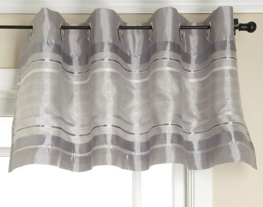 Stylemaster Fiesta Faux Silk Grommet Valance with Sequin Organza Silver, 56-Inch by 18-Inch