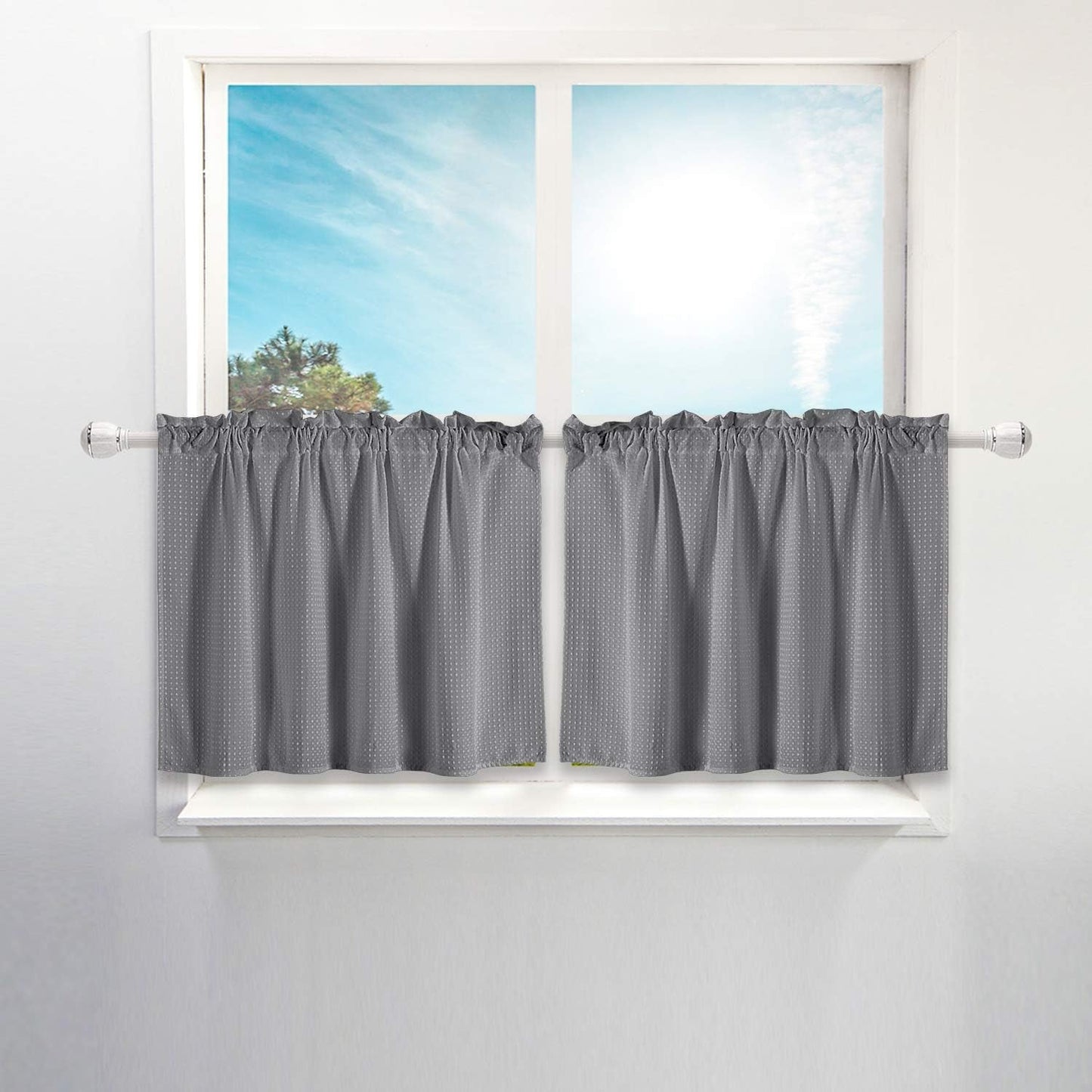 Barossa Design Waffle Weave Half Window Tier Curtains: Small Bathroom Window Curtains Waterproof with 36 Inch Length Short Length for Cafe & Kitchen - White, 36"X36" for Each Panel, Set of 2