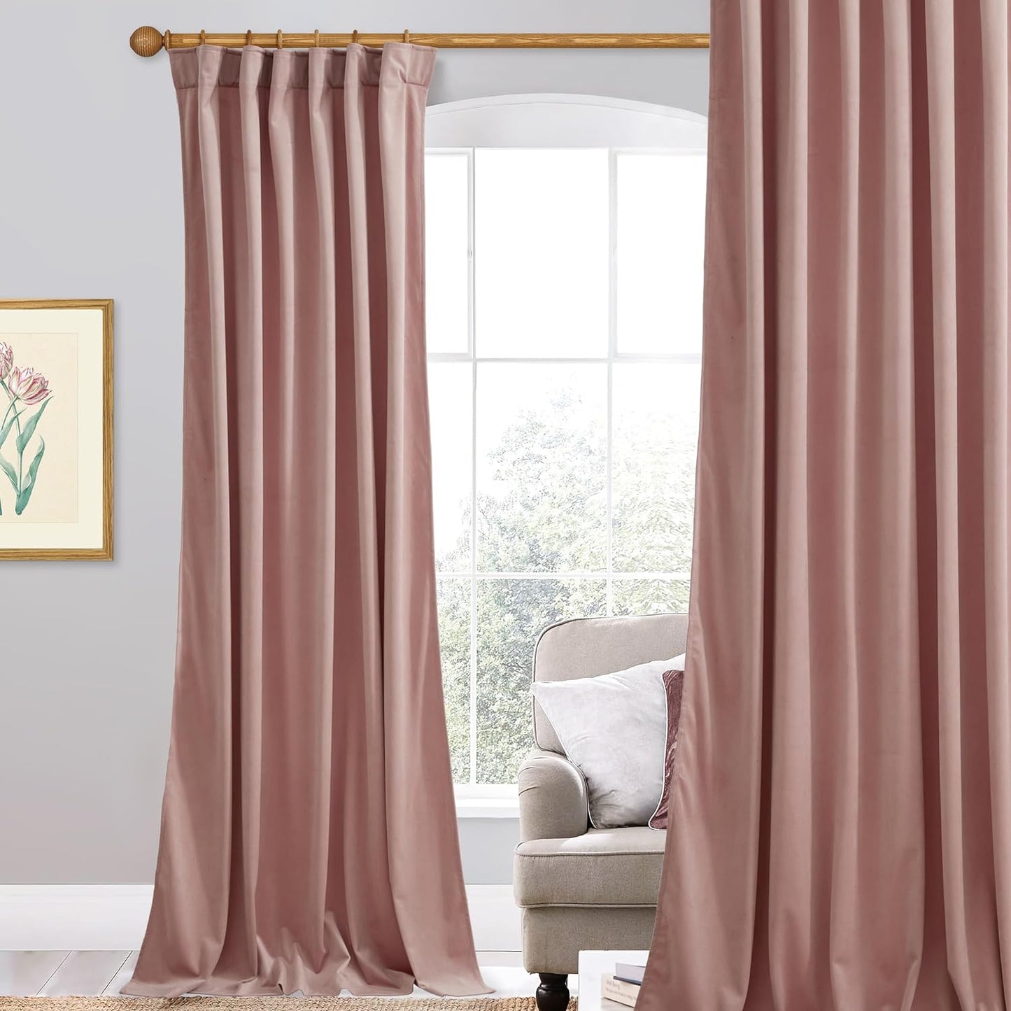 Stangh Navy Blue Velvet Curtains 96 Inches Long for Living Room, Luxury Blackout Sliding Door Curtains Thermal Insulated Window Drapes for Bedroom, W52 X L96 Inches, 1 Panel  StangH Dusty Pink W52 X L84 