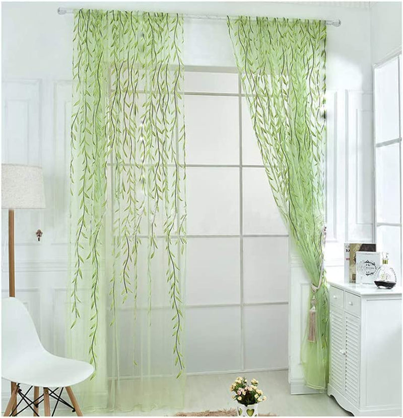 Ufurty Rely2016 Sunflower Window Curtain, 2PCS Sun Flower Floral Voile Sheer Curtain Panels Tulle Room Salix Leaf Sheer Gauze Curtain for Living Room, Bedroom, Balcony - Rod Pocket Top (100 X 200)  Rely2016 Green 100*270Cm 