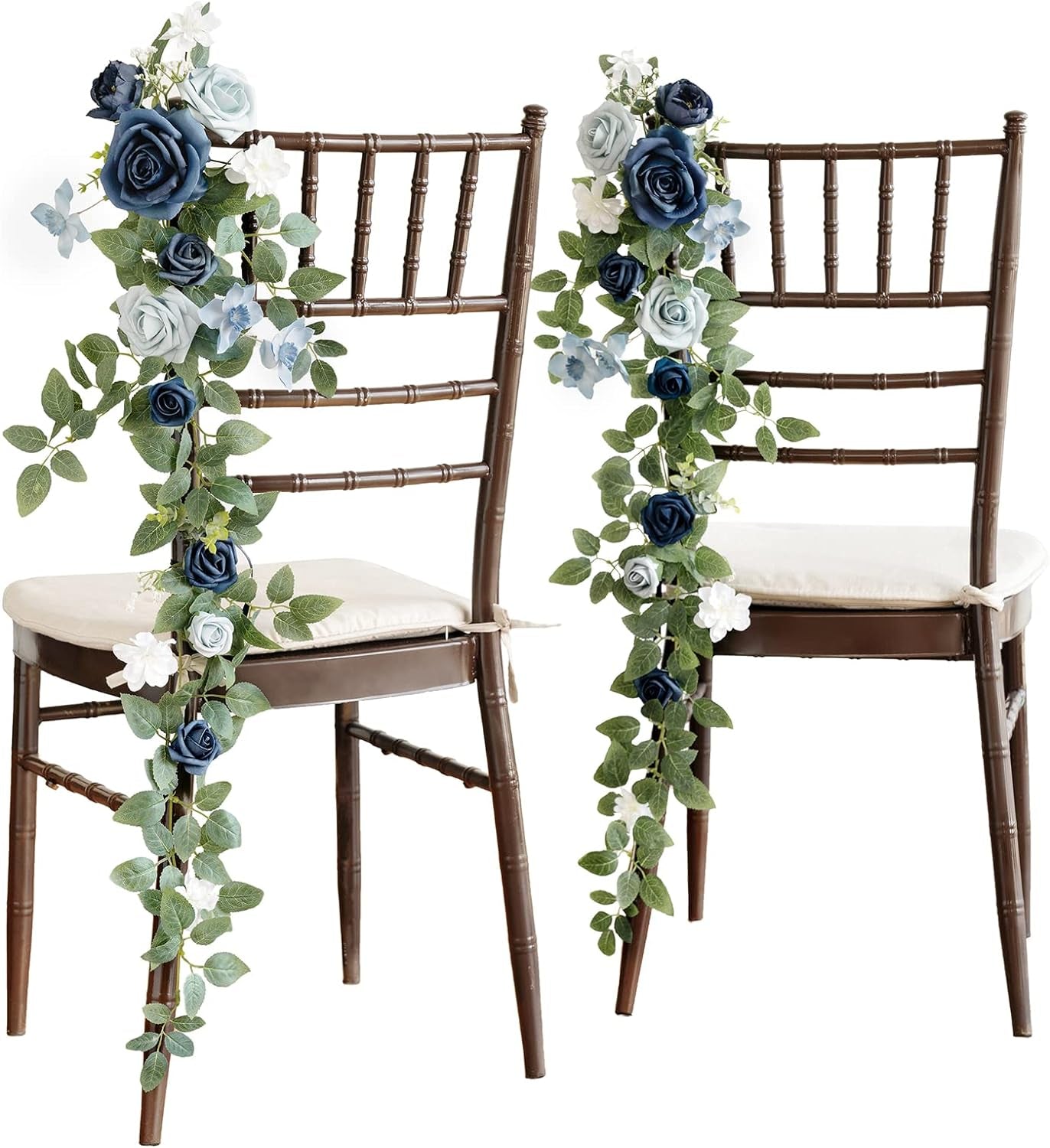 Ling'S Moment 10Pcs Wedding Chair Decorations Aisle Floral Swag Artificial Pew Flowers Hanging Garland White & Sage Green for Ceremony Reception Church Rose Floral Faux Arrangement Party Outdoor Decor