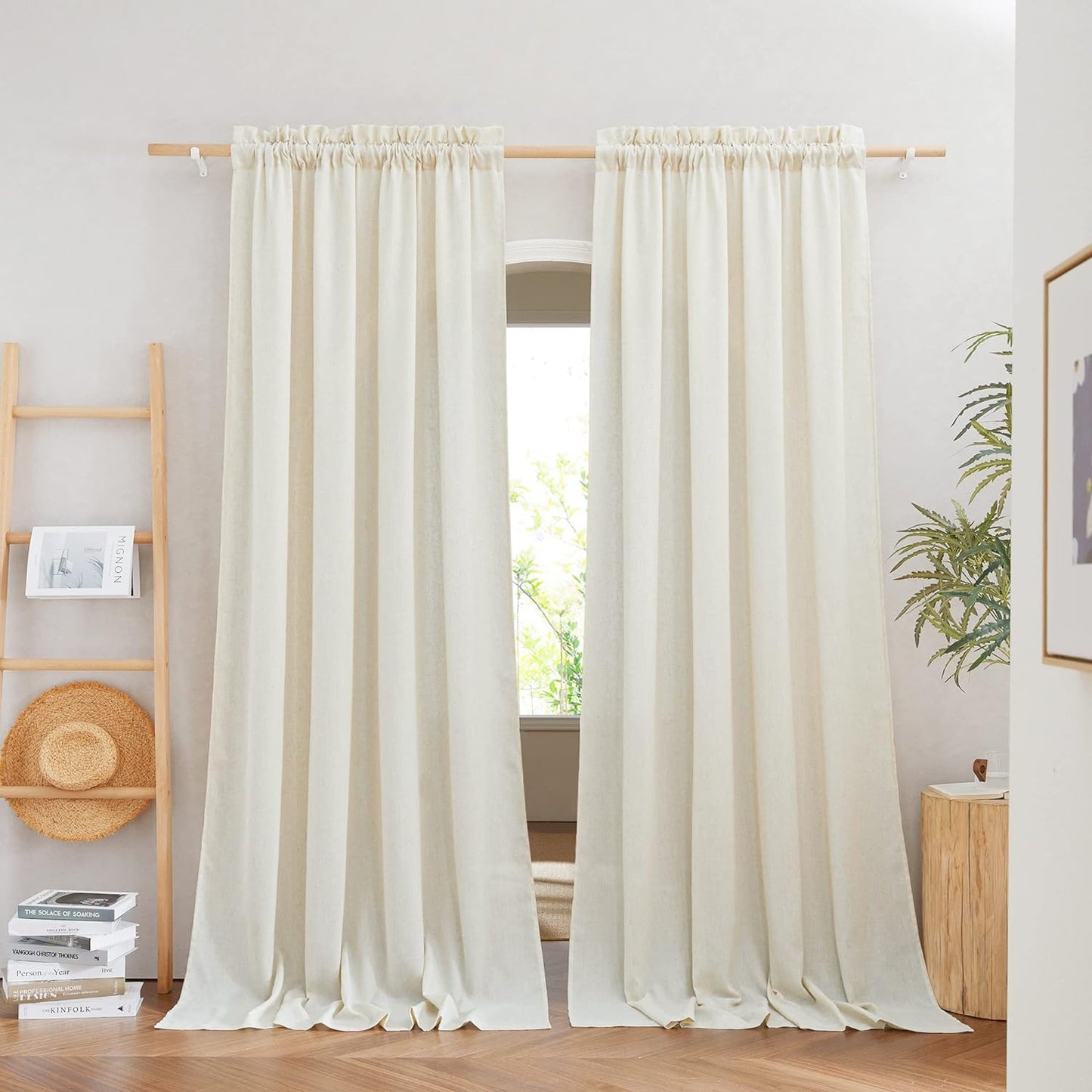 NICETOWN Natural Linen Curtains & Drapes for Windows 84 Inch Long, Rod Pocket Thick Flax Semi Sheer Privacy Assured with Light Filtering for Bedroom/Living Room, W55 X L84, 2 Pieces  NICETOWN Off White W55 X L108 