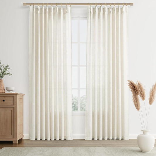 Joywell Linen Pinch Pleated Window Curtains 95 Inches Long,Back Tab Clip Rings Light Filtering Drapes with Hooks for Master Bedroom Living Room Decor,W50 X L95,Natural Beige,2 Panels Set  Joywell   
