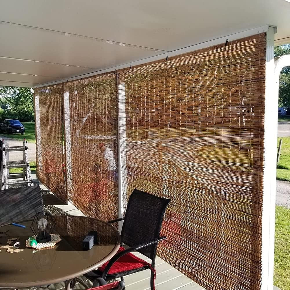 Blackout Bamboo Roller Shades for Indoor/Outdoor, Bamboo Blinds for Patio 24" 28" 30" 32" 36" 40" 42" 46" 48" 51" 53" 54" 60" 72" Wide, Natural Bamboo Roll up Curtain Woven Custom Shades Cordless