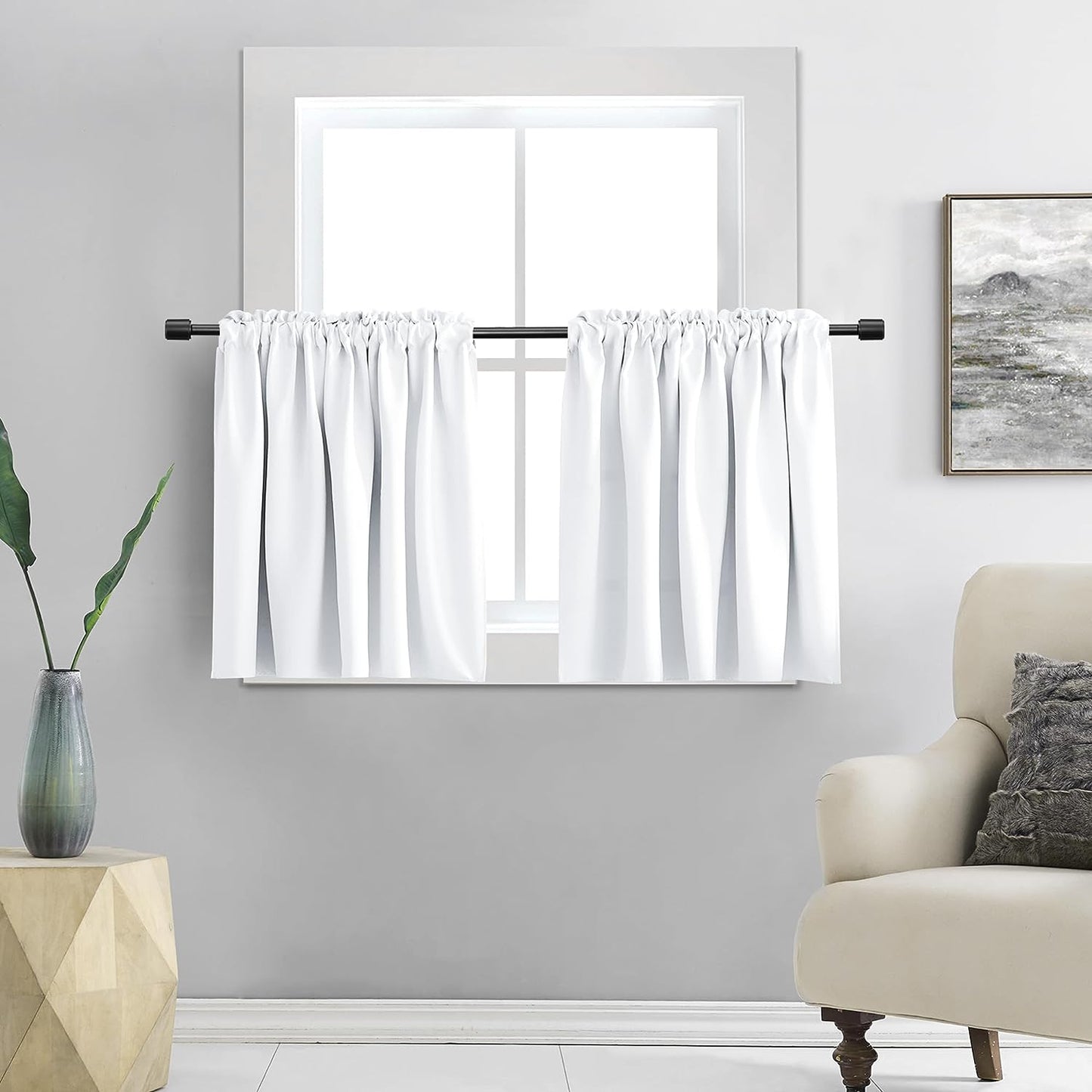 DONREN 24 Inch Length Curtains- 2 Panels Blackout Thermal Insulating Small Curtain Tiers for Bathroom with Rod Pocket (Black,42 Inch Width)  DONREN Pure White 42" X 30" 