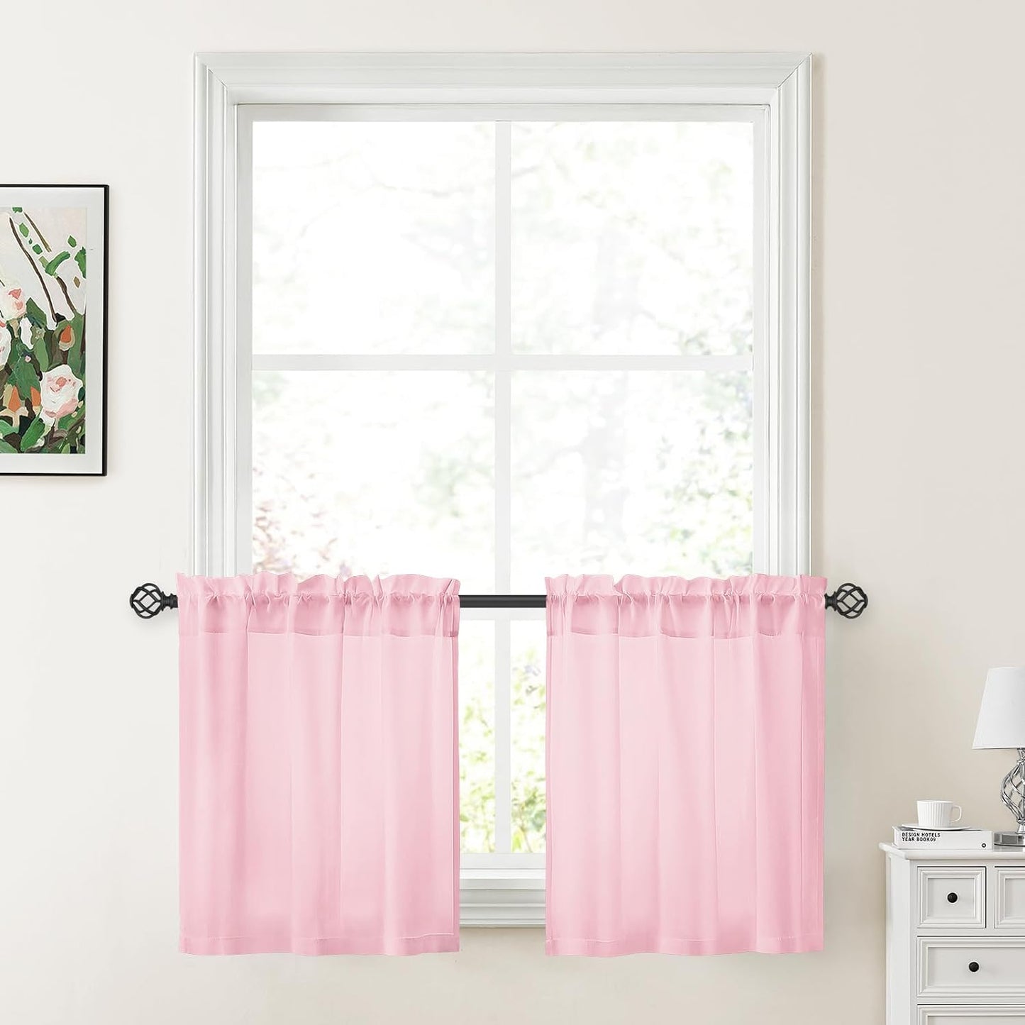 HOMEIDEAS Non-See-Through White Privacy Sheer Curtains 52 X 84 Inches Long 2 Panels Semi Sheer Curtains Light Filtering Window Curtains Drapes for Bedroom Living Room  HOMEIDEAS Light Pink W30" X L24" 