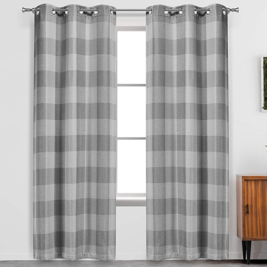 Blackout 365 Aaron Checkered Set Buffalo Plaid Blackout Bedroom-Insulated and Energy Efficient Rod Pocket Window Curtains for Living Room, 37 in X 84 in (W X L), Grey  Blackout 365 Grey 37 In X 84 In (W X L) 