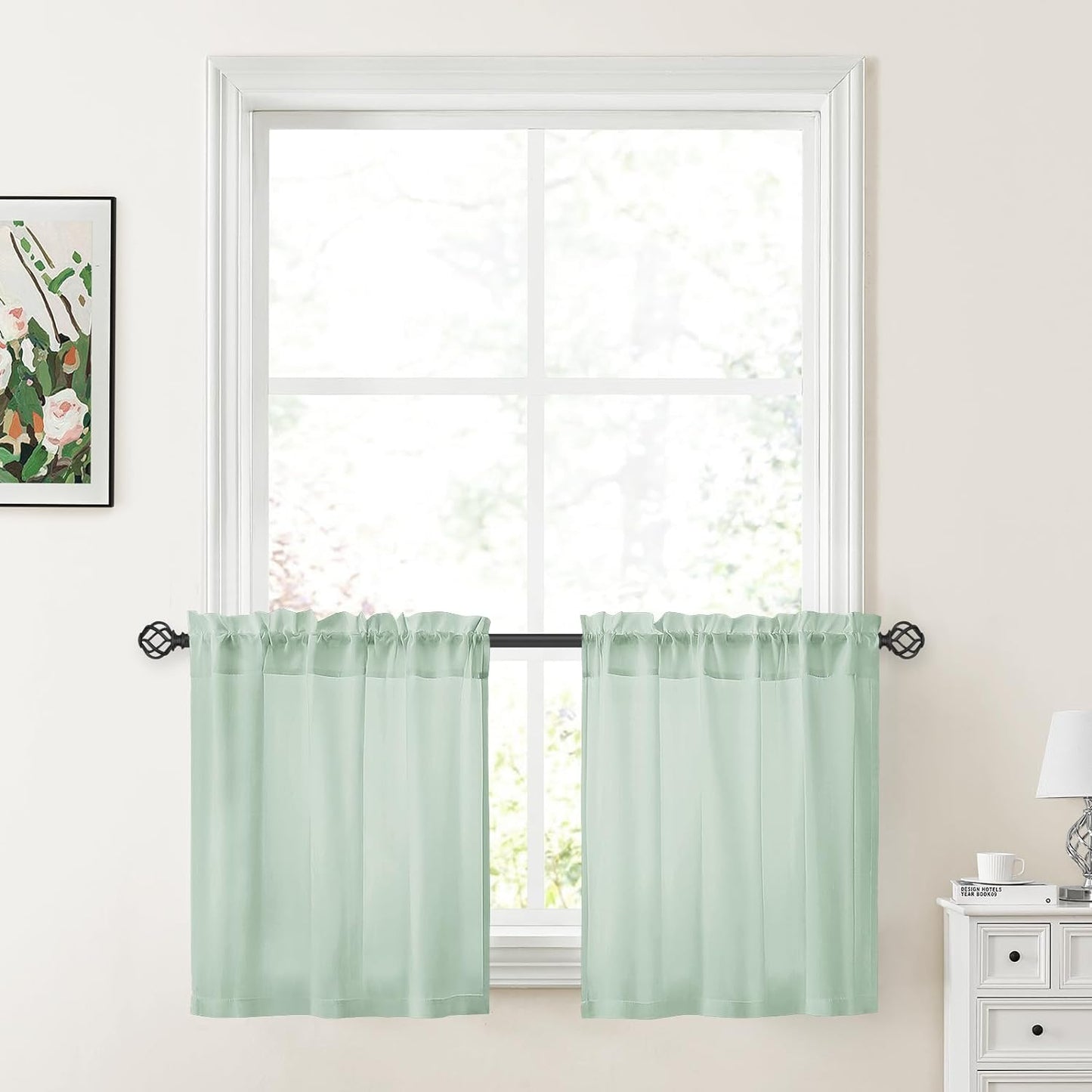 HOMEIDEAS Non-See-Through White Privacy Sheer Curtains 52 X 84 Inches Long 2 Panels Semi Sheer Curtains Light Filtering Window Curtains Drapes for Bedroom Living Room  HOMEIDEAS Sage Green W30" X L24" 