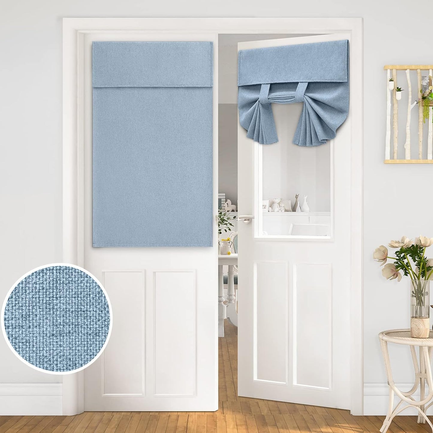 HOMEIDEAS Natural Linen French Door Curtains, Privacy Door Window Curtains Panel, French Door Shade for Door Window, Thermal Insulated Door Window Covering for Bedroom, W26 X L40 Inch, 1 Panel  HOMEIDEAS Light Blue 1 Panel-W26" X L40" 