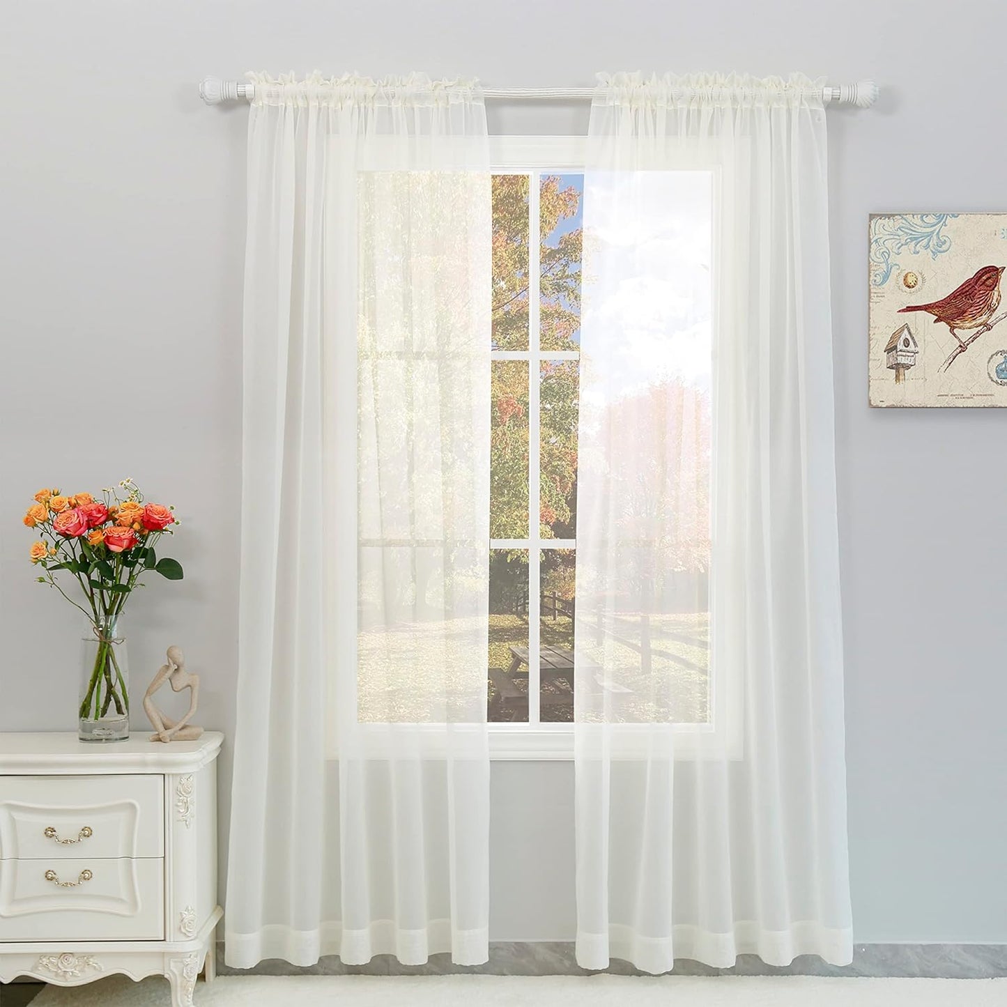 Dulcidee White Sheer Curtains 84 Inches Long 2 Panels Set - Lightweight and Light Filtering Elegant Rod Pocket Voile Window Sheer White Drapes for Bedroom/Living Room,2Pcs  DULCIDEE Ivory 59W X 84L | 2 Panels 
