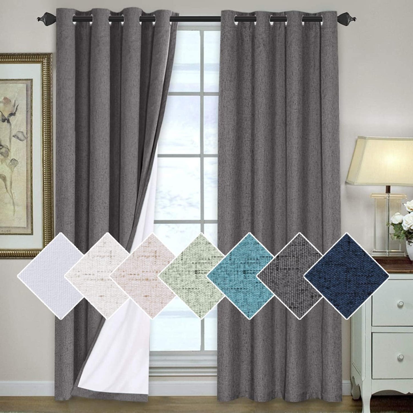 H.VERSAILTEX 100% Blackout Curtains for Bedroom Thermal Insulated Linen Textured Curtains Heat and Full Light Blocking Drapes Living Room Curtains 2 Panel Sets, 52X84 - Inch, Natural  H.VERSAILTEX Grey 2 Panel - 52"W X 108"L 