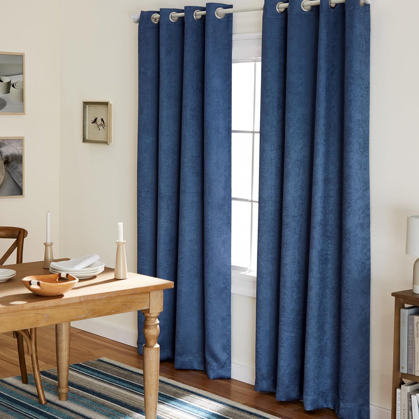 Exclusive Home Oxford Textured Sateen Room Darkening Blackout Grommet Top Curtain Panel Pair, 52"X108", Navy  Exclusive Home Curtains Slate Blue 52X96 