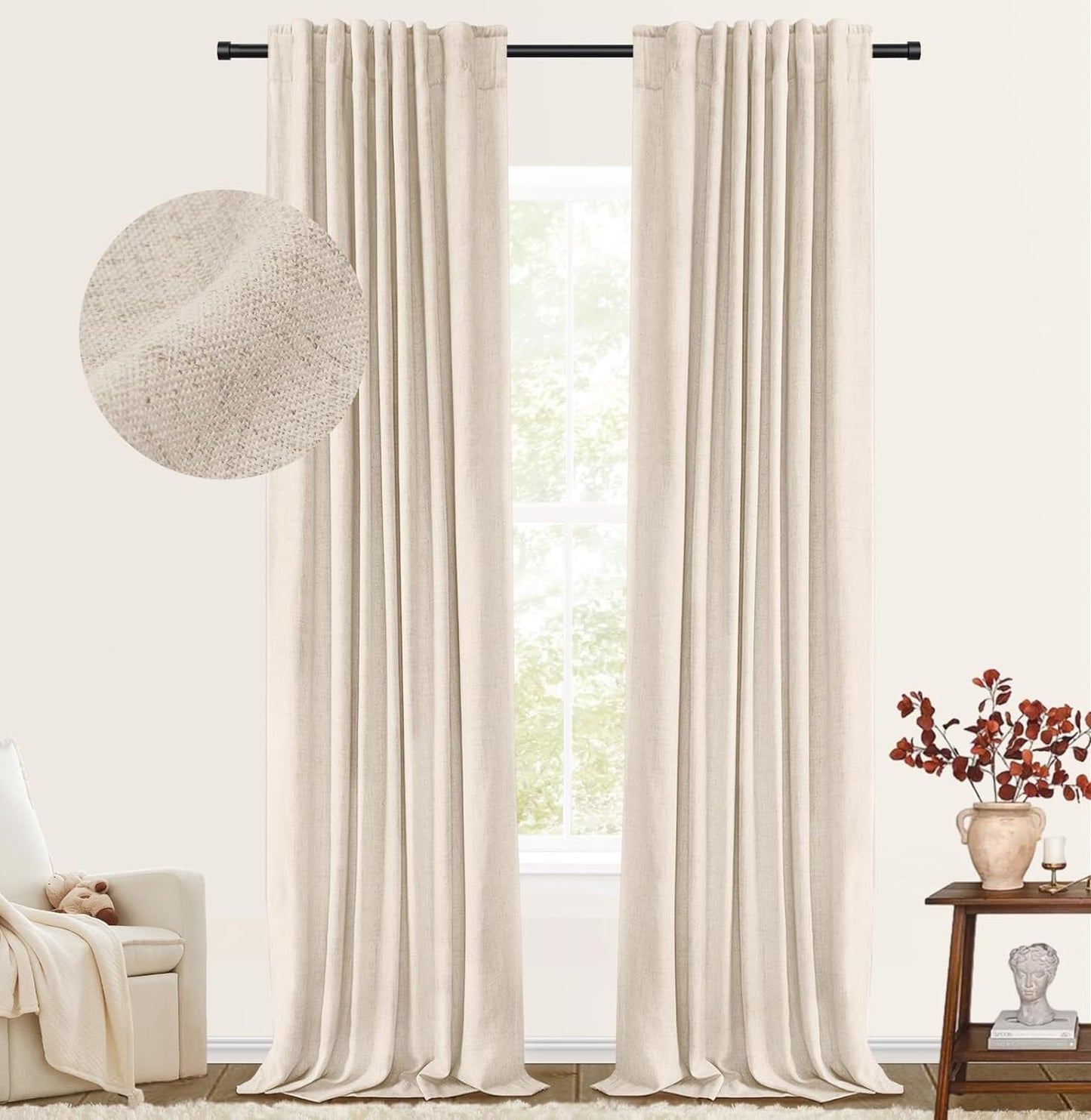 100% Blackout Shield Blackout Curtains for Bedroom Faux Linen Black Out Curtains 84 Inch Length 2 Panels Set, Back Tab/Rod Pocket Thermal Insulated Curtains with Black Liner, 50W X 84L, Dark Grey  100% Blackout Shield 04 Oatmeal 50''W X 102''L 