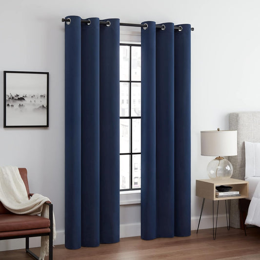 ECLIPSE Andover Solid Tripleweave Thermal Blackout Grommet Curtains for Bedroom (2 Panels), 42 in X 108 In, Navy  Keeco LLC Navy 42 In X 84 In 